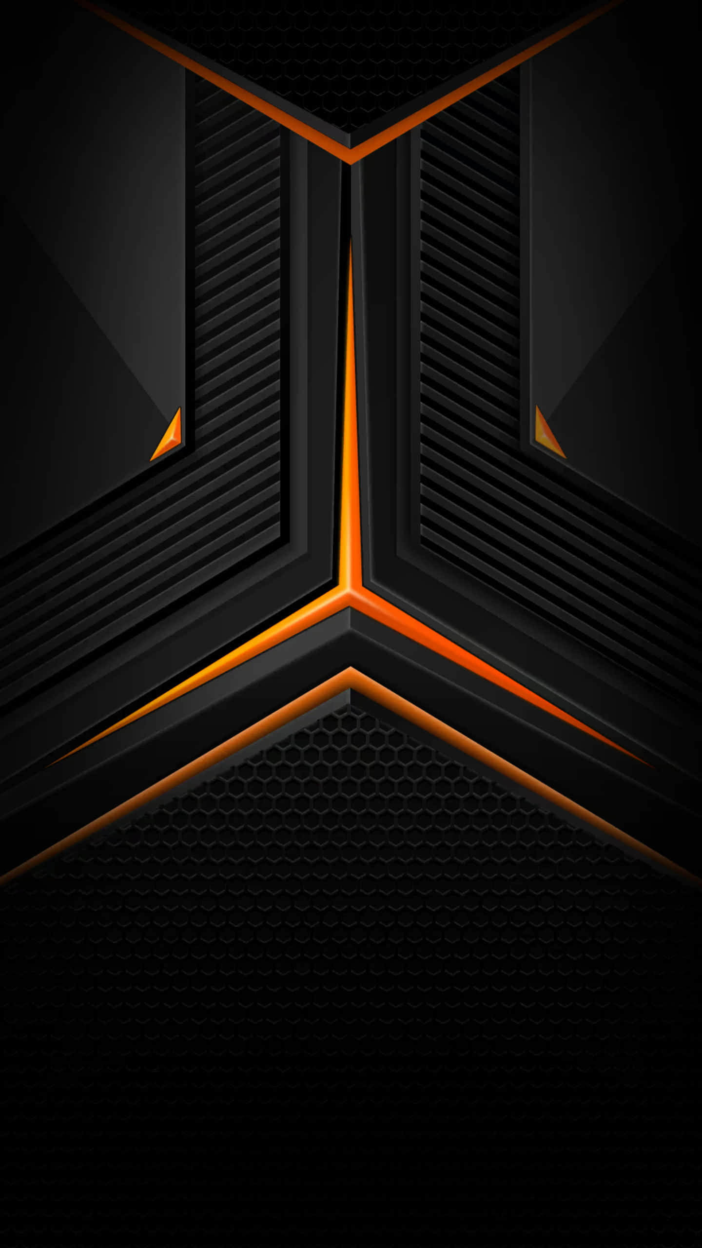 Modern iPhone, black, glowing orange angular lines, 2K Phone Wallpaper