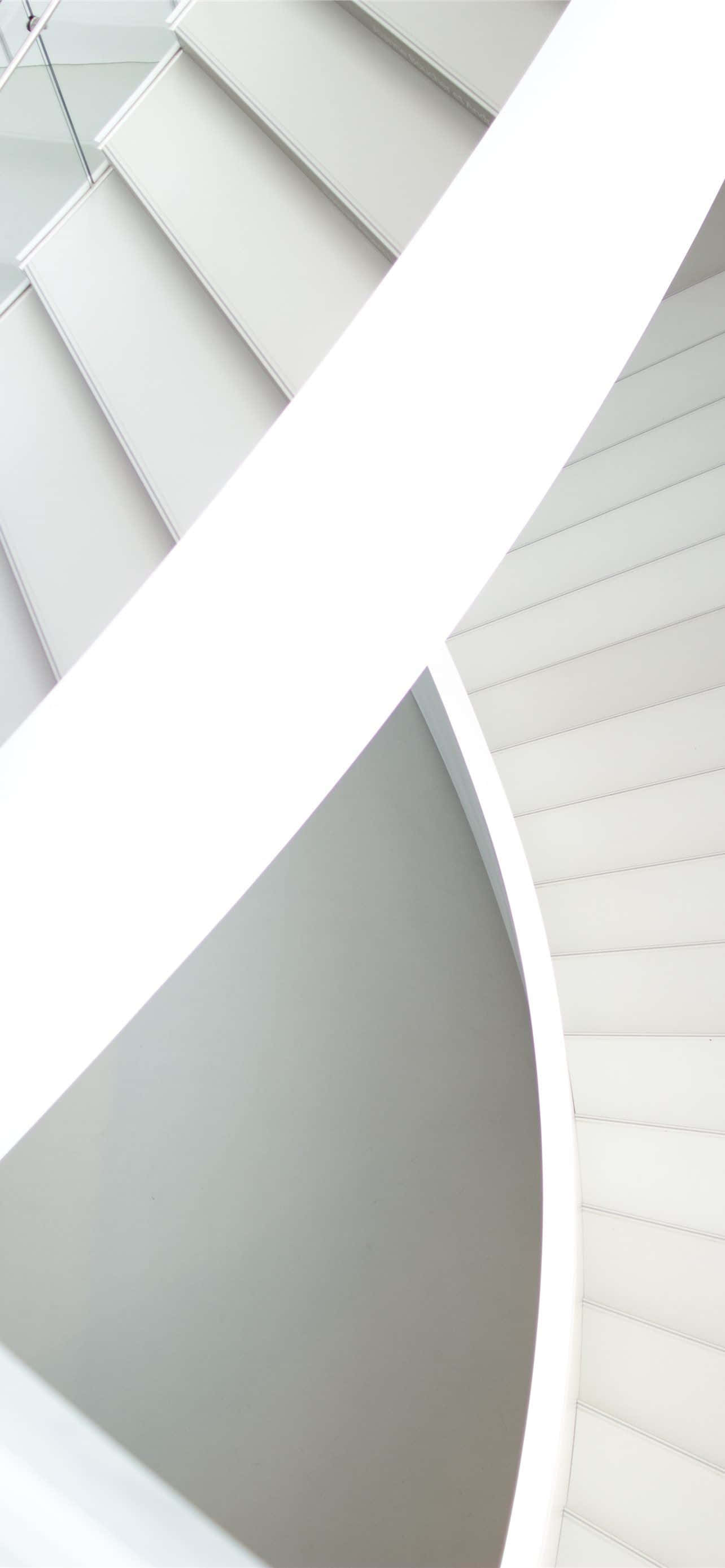 Modern Architecture, white spiral staircase, clean gray wall, 2K Phone Wallpaper
