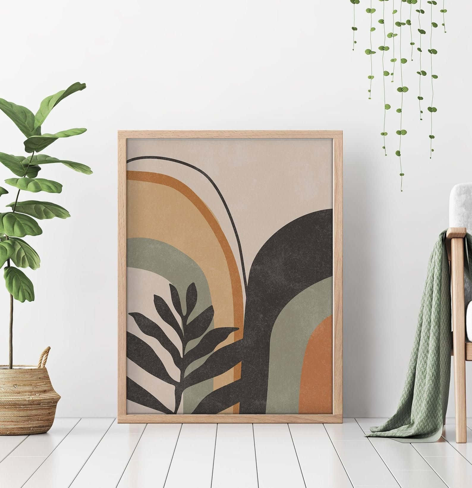 minimalist painting, abstract botanical artwork, curved earthy tones, HD Phone Wallpaper