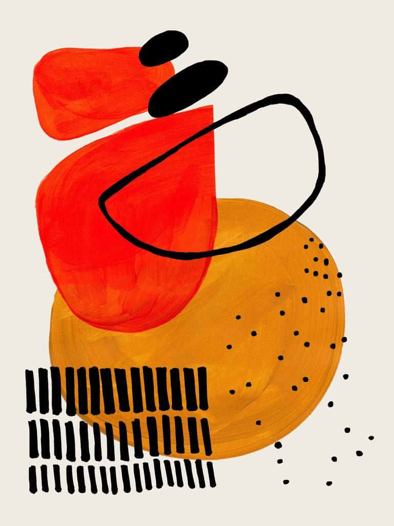 modern minimalist art, bold red, orange shapes, SD Phone Wallpaper