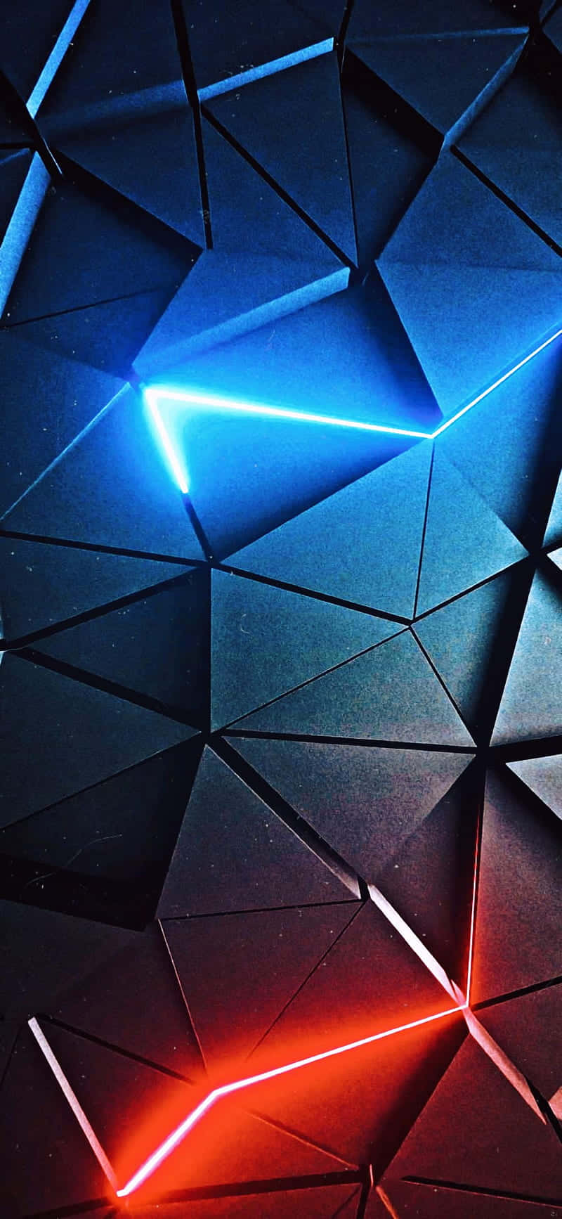 glowing blue, red neon lines, dark triangular facets, HD Phone Wallpaper
