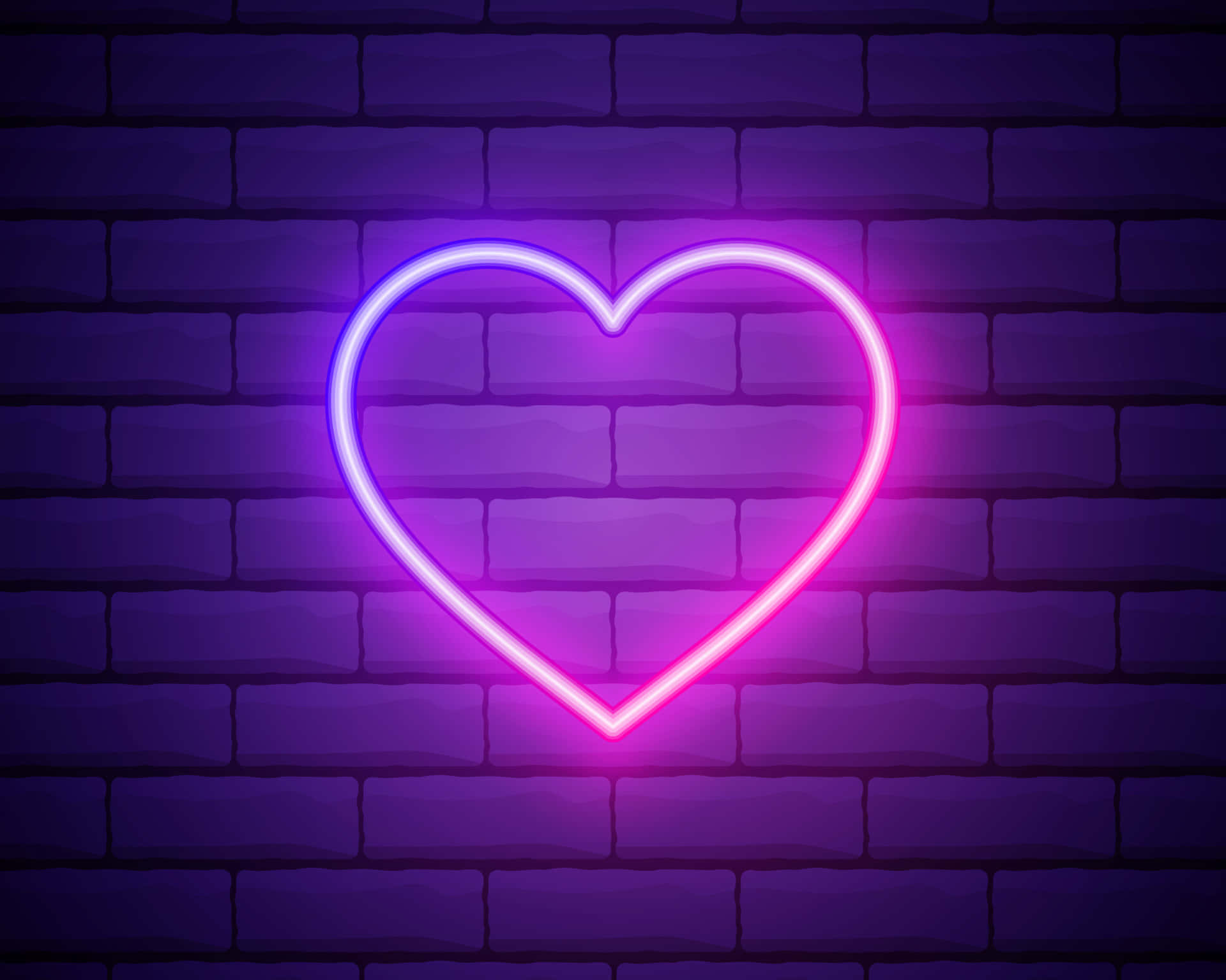 neon heart, pink and blue hues, dark purple brick wall, Full HD Desktop Wallpaper