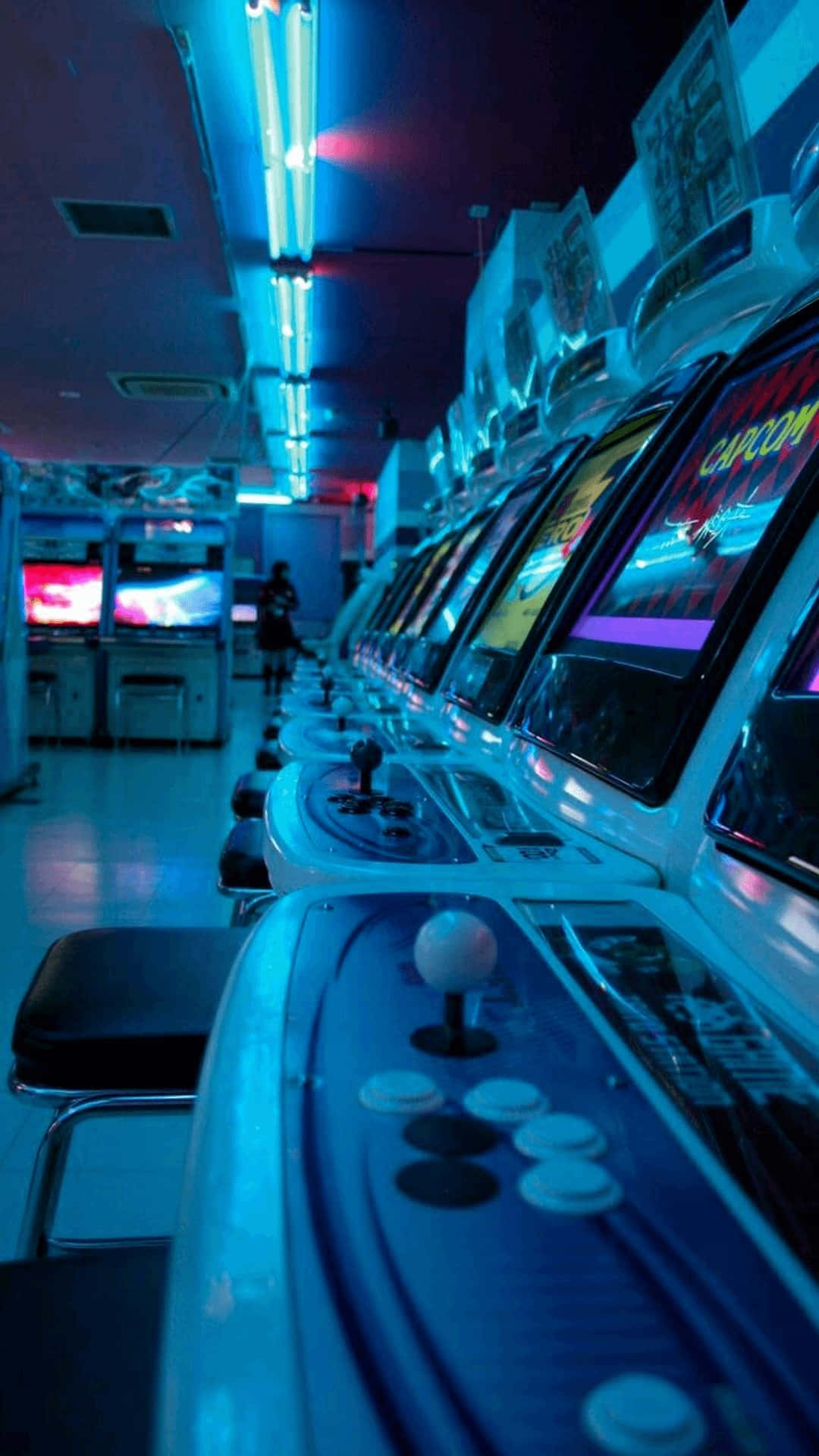 retro arcade, neon lights, vintage arcade machines, Full HD Phone Wallpaper