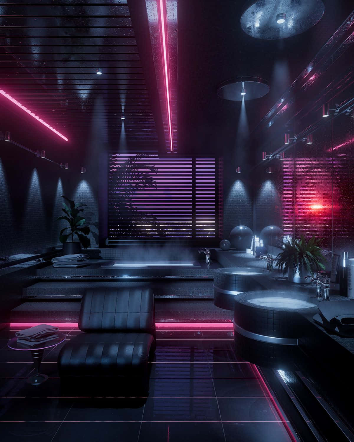 neon pink, neon purple, black leather seating, HD Phone Wallpaper