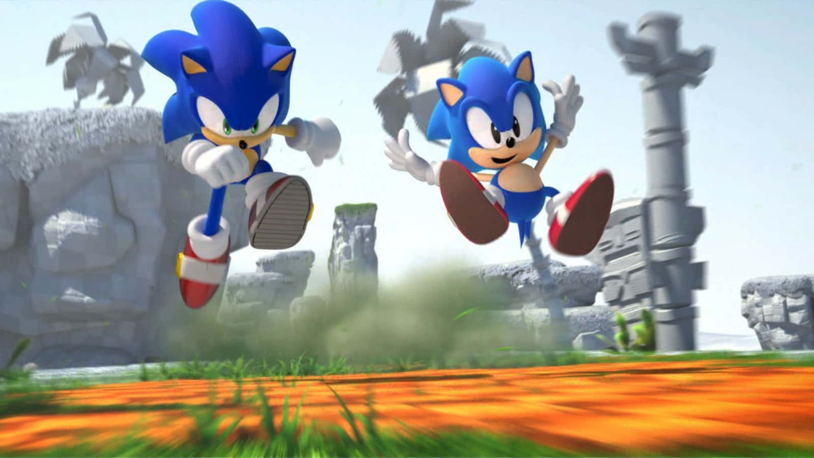 Modern Sonic, blue hedgehogs, grassy canyon, HD Desktop Wallpaper