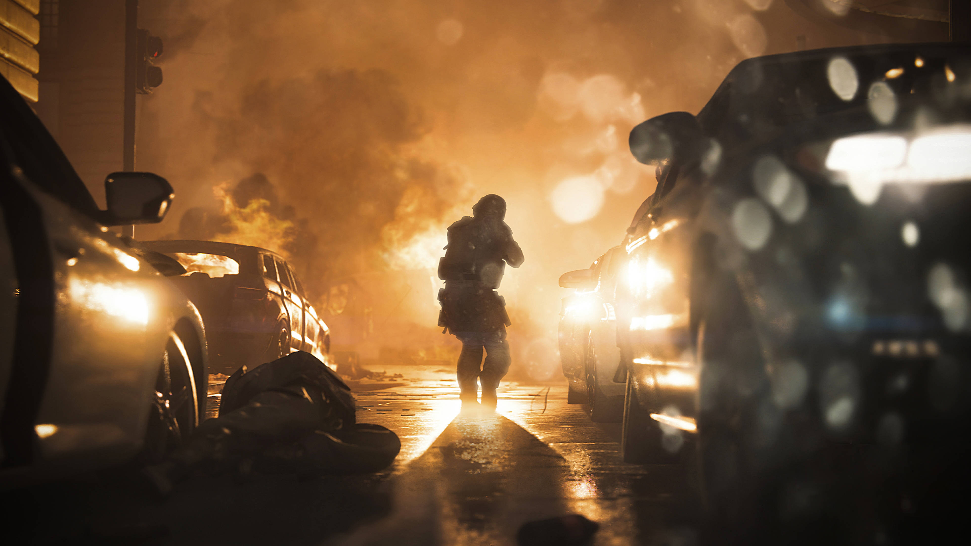 Modern Warfare, rain-slicked street, night, 4K Desktop Wallpaper