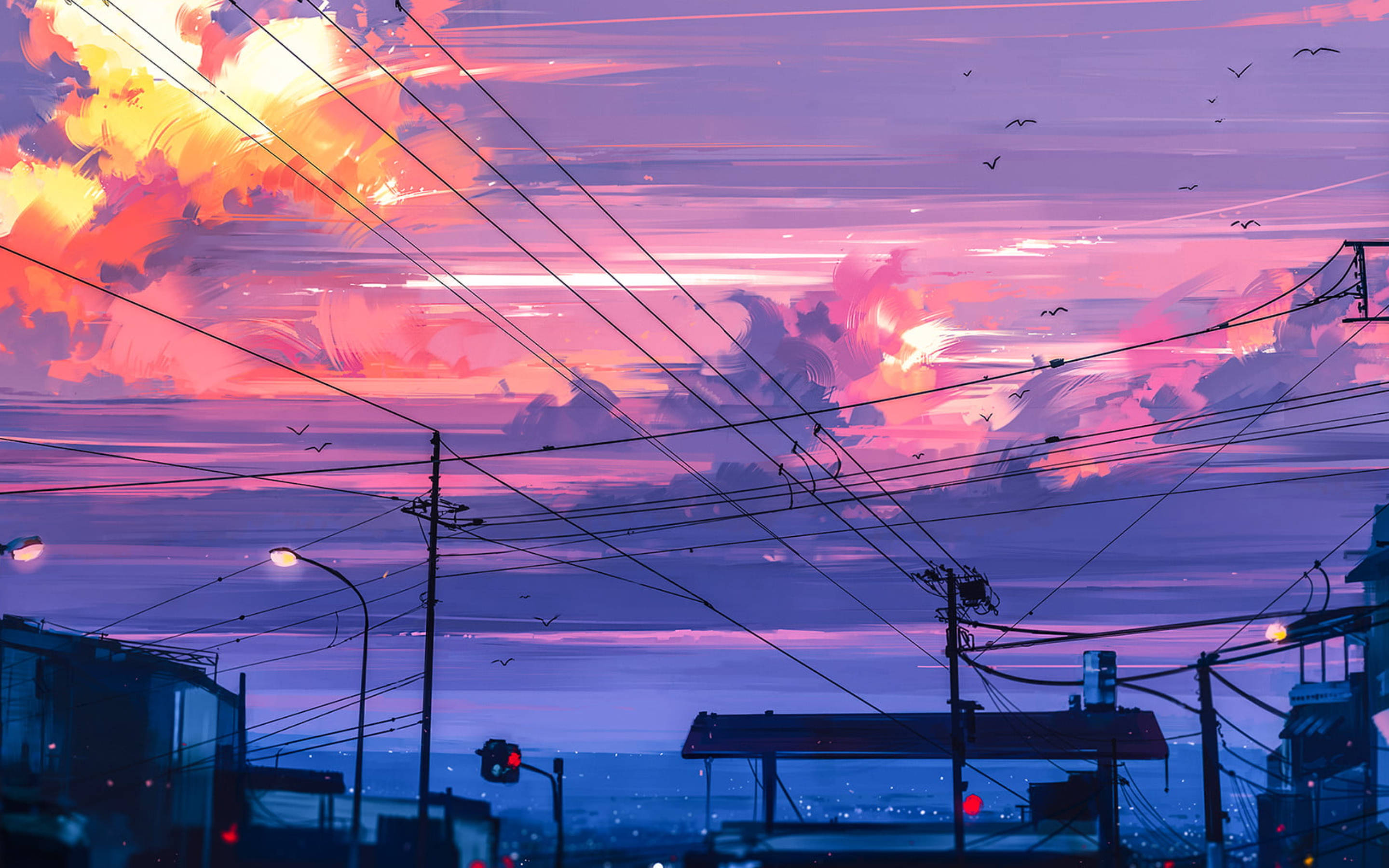Modern, purple, sunset, 2K Desktop Wallpaper