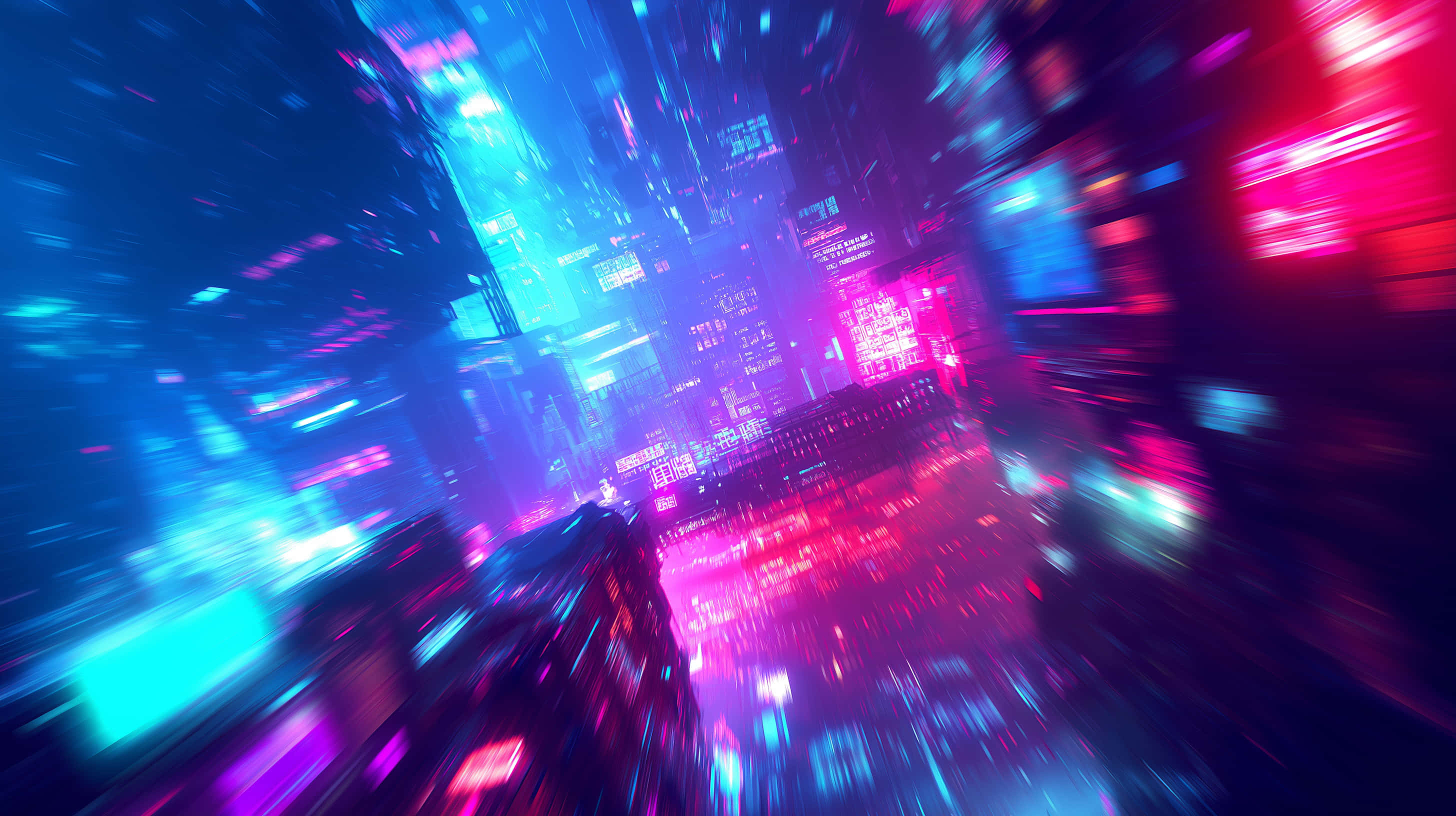 neon pink, cyan, cyberpunk cityscape, 2K Desktop Wallpaper