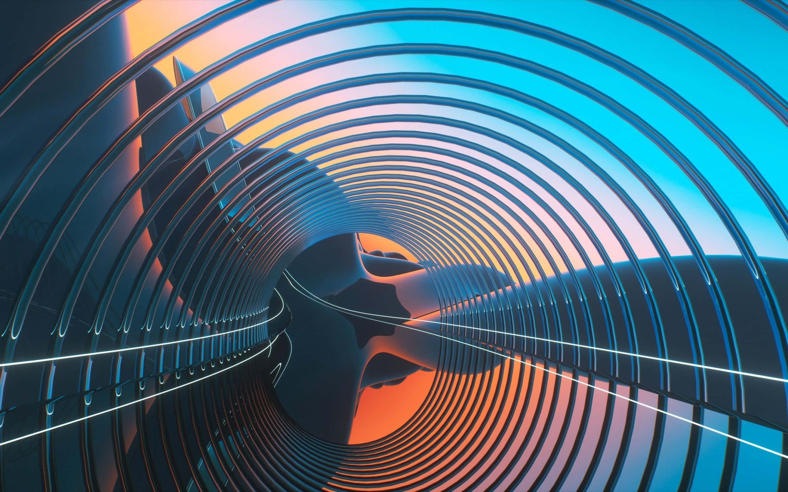 Modernism, futuristic tunnel, glowing concentric rings, 2K Desktop Wallpaper