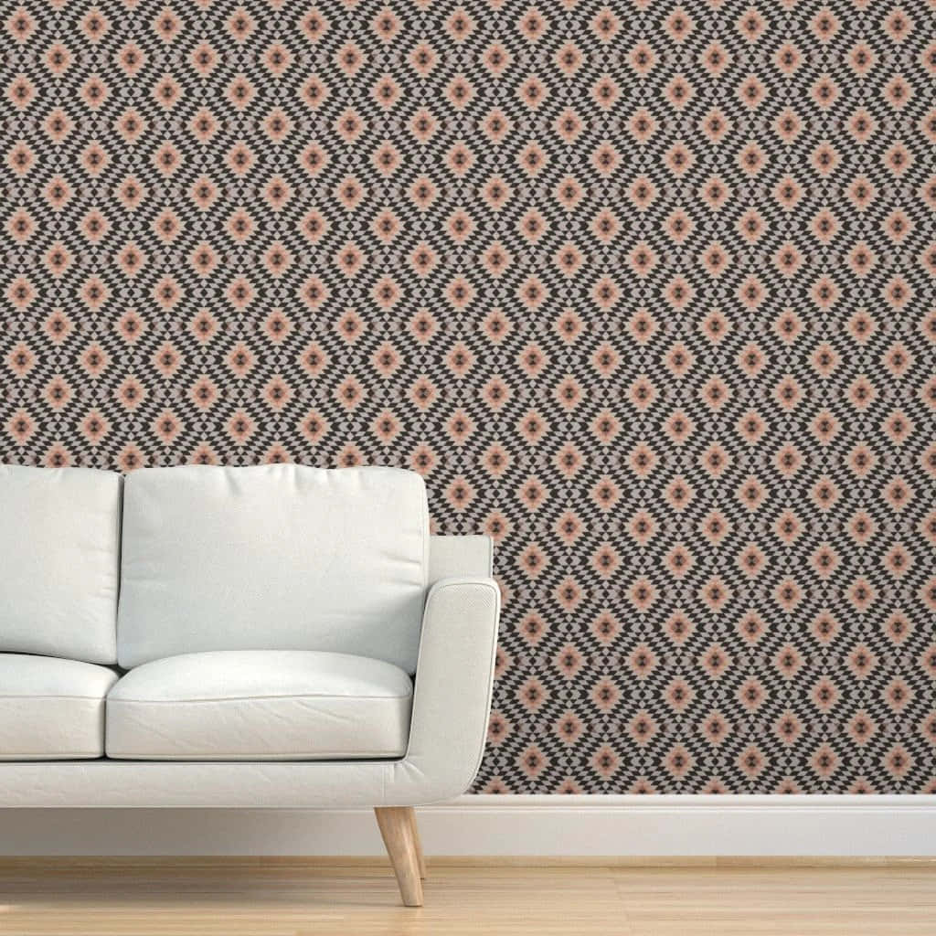 Modernism, white modern sofa, repeating geometric diamond pattern, SD Desktop Wallpaper