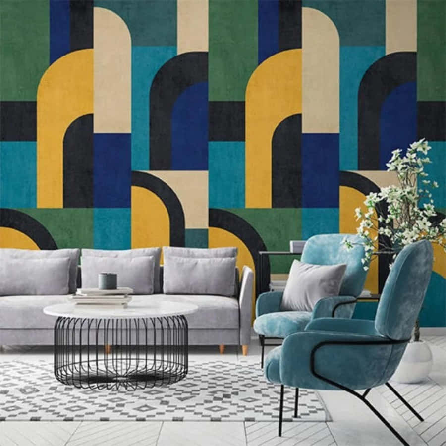 Modernism, teal yellow, black arches, SD Desktop Wallpaper
