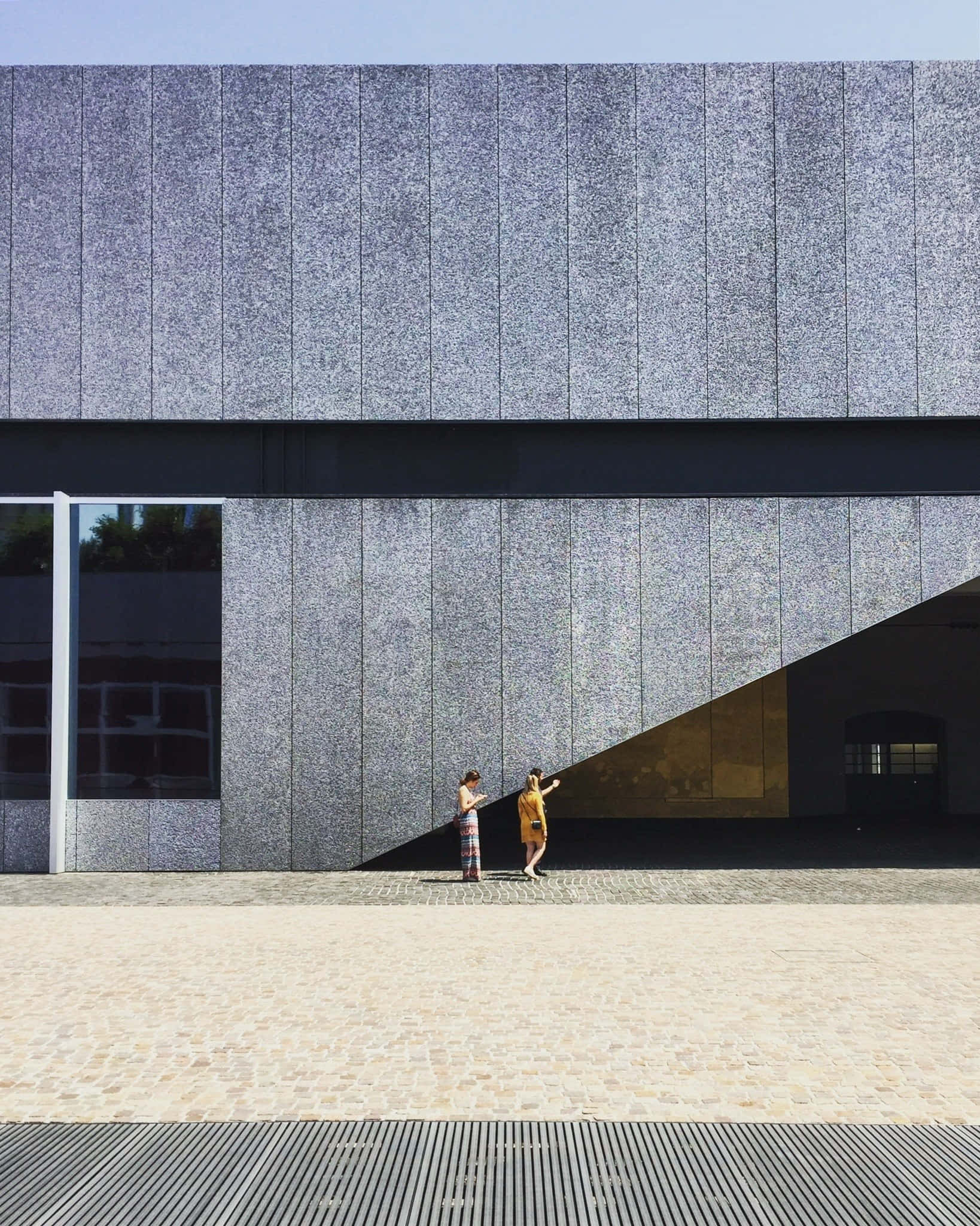 Modernism, textured gray concrete building, bright daylight, Full HD Phone Wallpaper