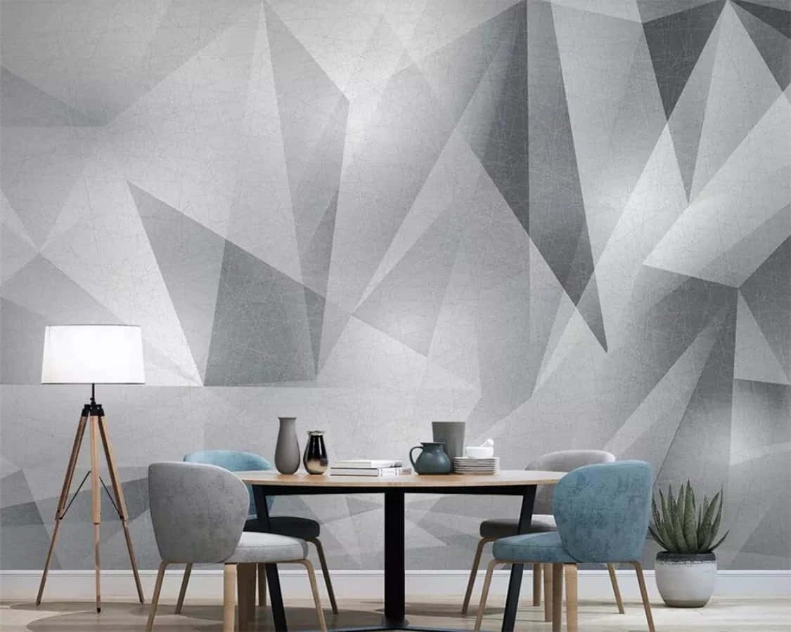 Modernism, geometric gray wallpaper, wooden table, SD Desktop Wallpaper