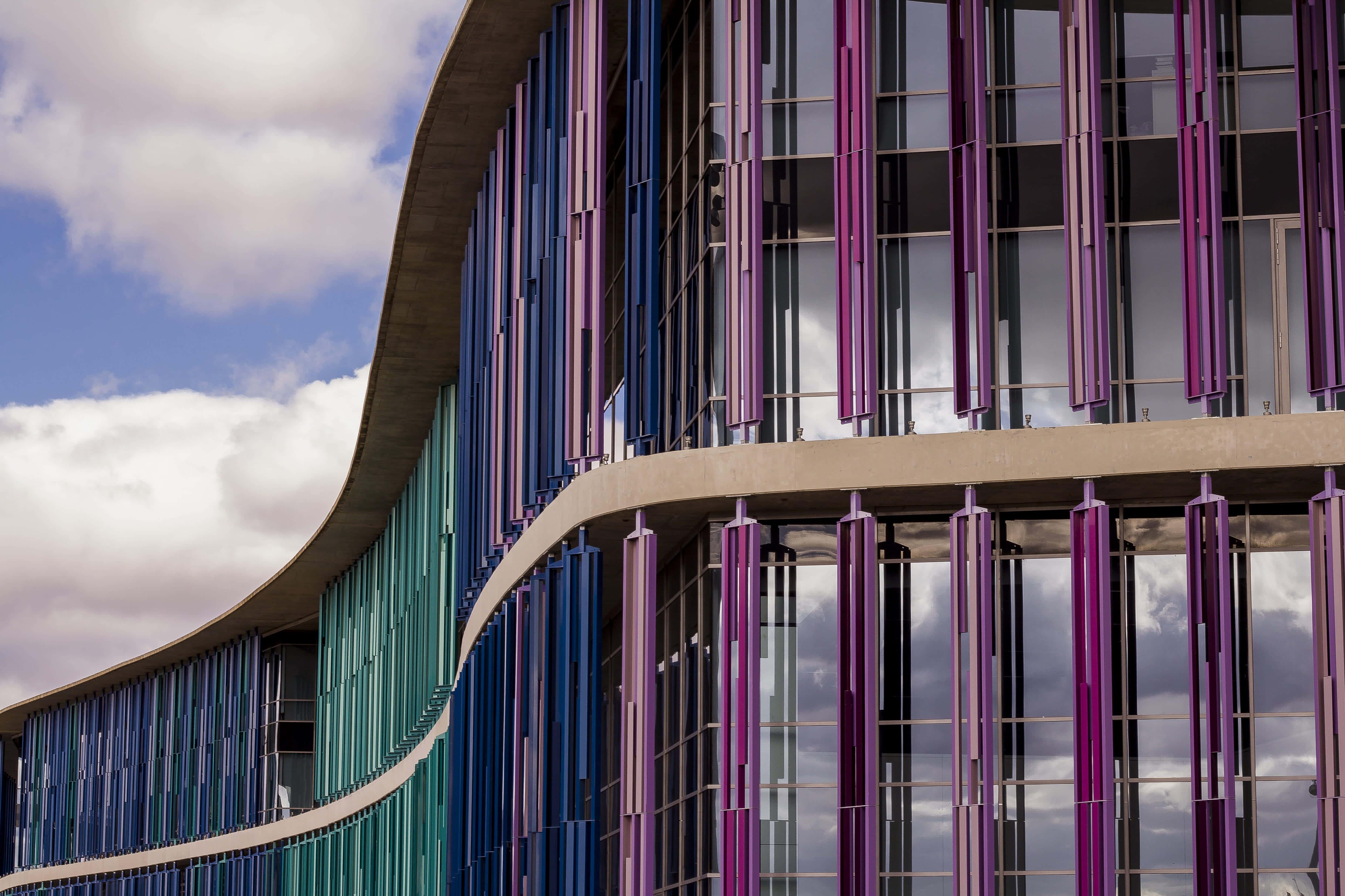 modernism, vibrant purple, teal glass panels, 4K Desktop Wallpaper