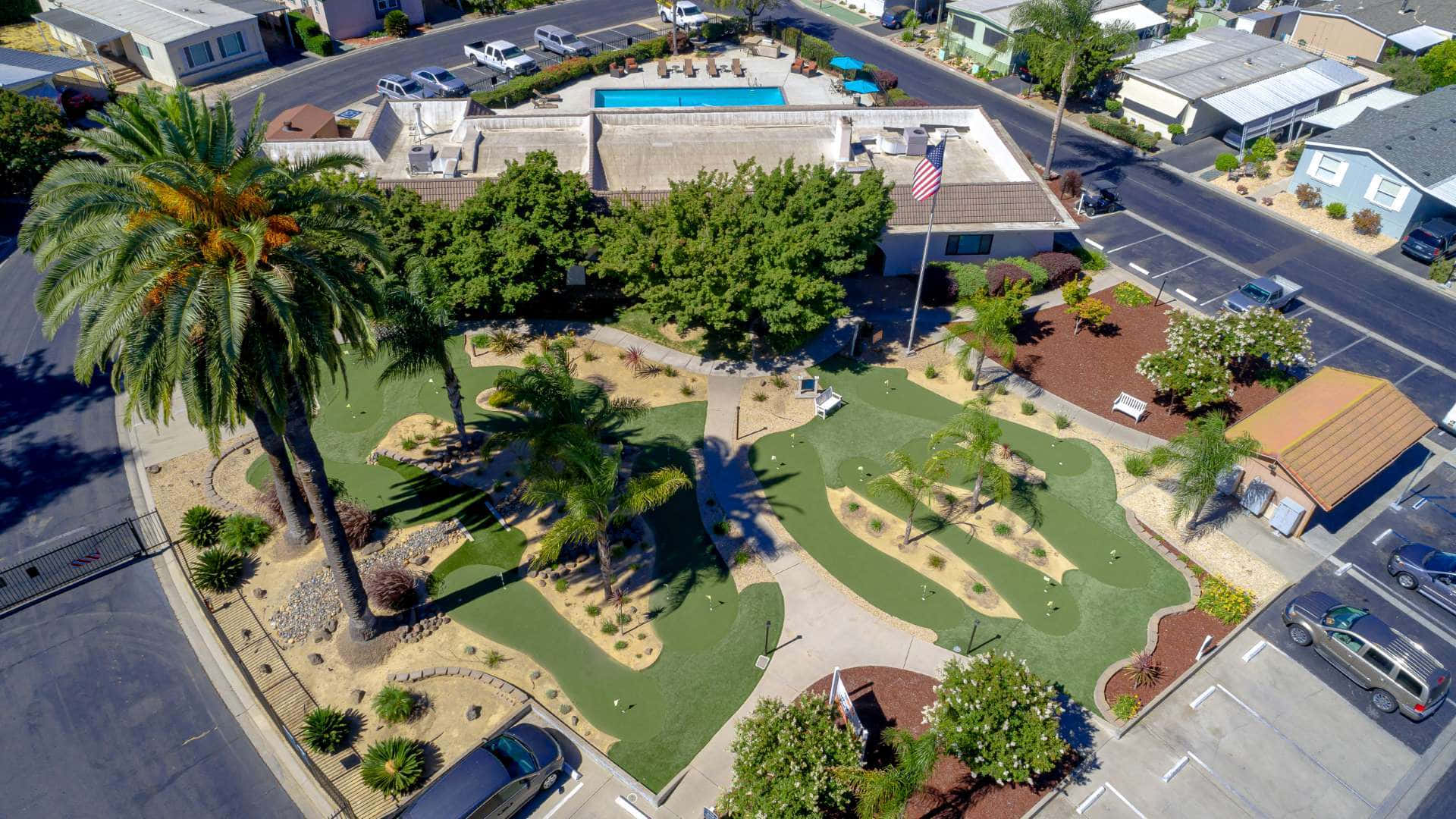 Modesto, aerial view, mini-golf course, Full HD Desktop Wallpaper