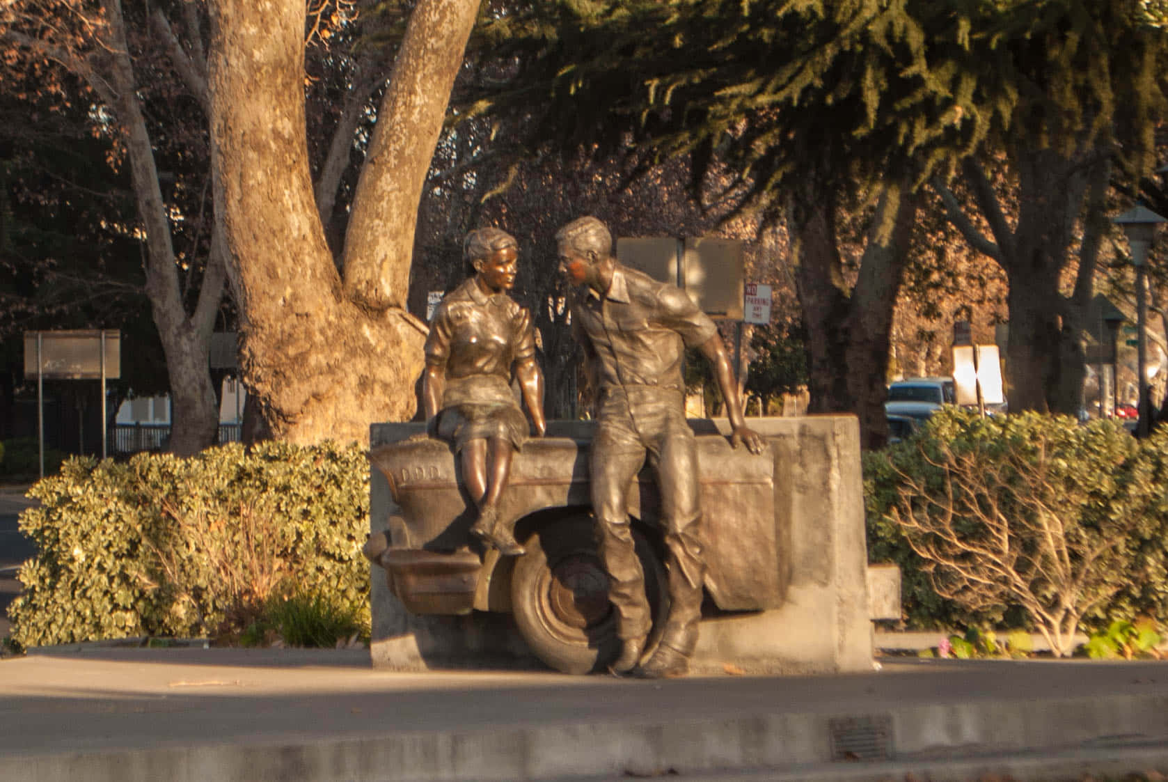 Modesto, bronze statue, man and woman, HD Desktop Wallpaper