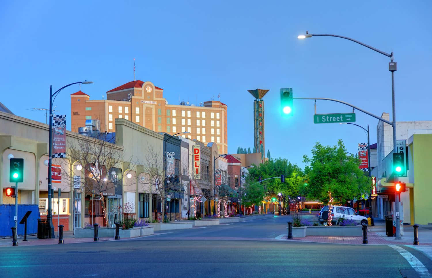 Modesto, downtown, twilight, HD Desktop Wallpaper