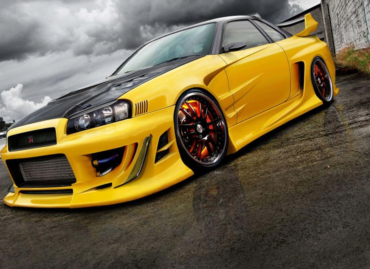 vibrant yellow, black accents, red brake calipers, HD Desktop Wallpaper