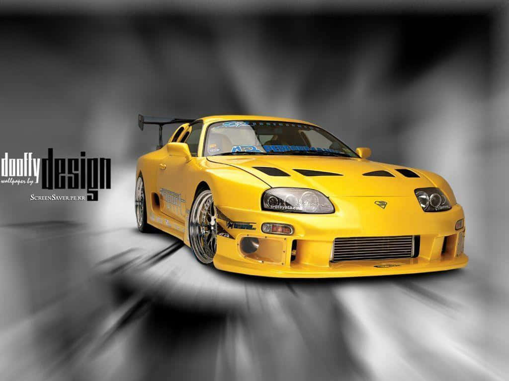 Sleek and Stylish Modified Car, vibrant yellow, rear wing, SD Desktop Wallpaper
