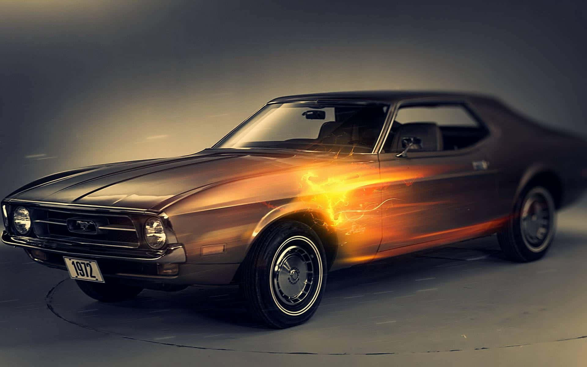 1972 Ford Mustang, fiery orange energy, dark studio backdrop, Full HD Desktop Wallpaper