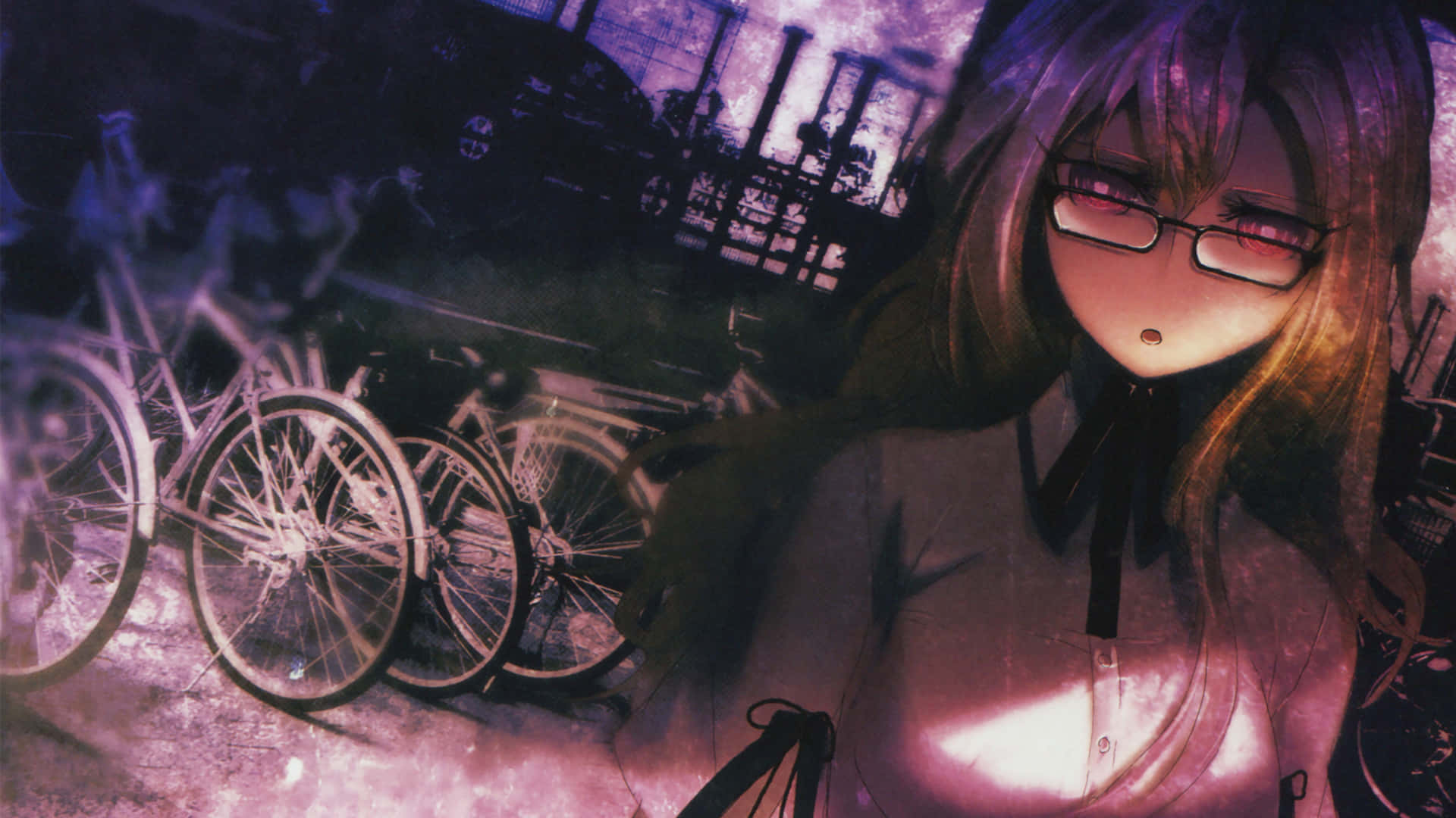Moeka Kiryu, purple hair, glasses, Full HD Desktop Wallpaper