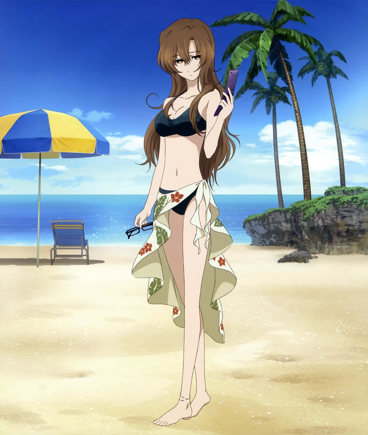 Moeka Kiryu, black bikini, floral wrap, HD Phone Wallpaper