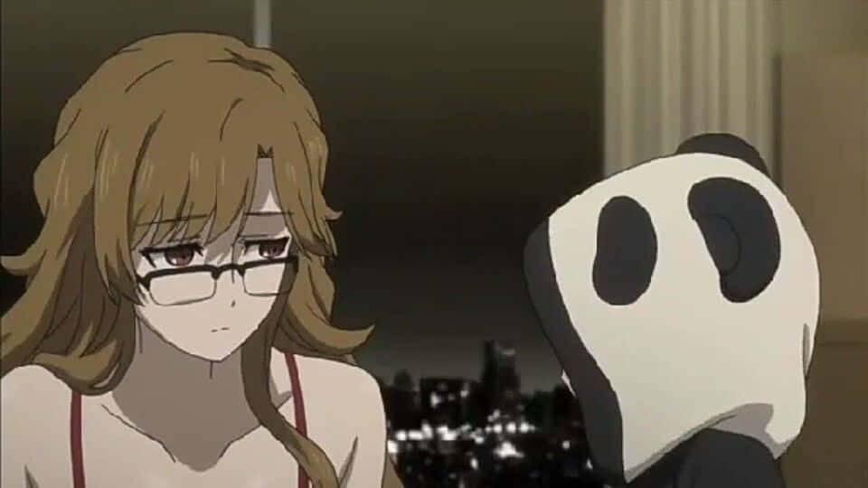 Moeka Kiryu, glasses, panda-headed figure, SD Desktop Wallpaper