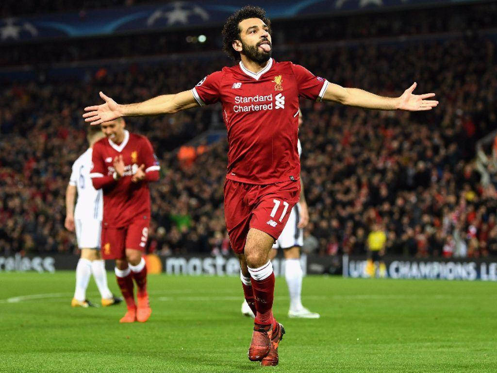 Mohamed Salah, red Liverpool kit, Champions League match, SD Desktop Wallpaper