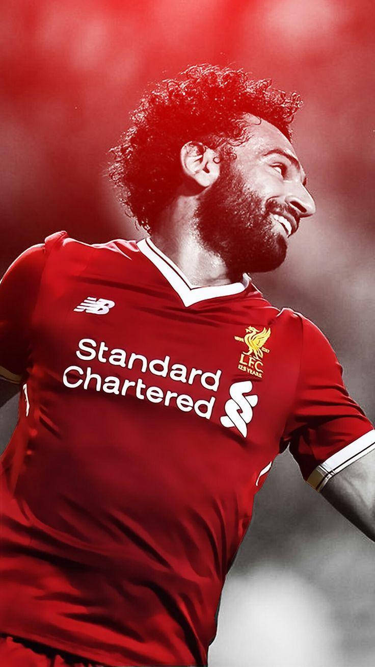 Mohamed Salah, red Liverpool jersey, red background, HD Phone Wallpaper