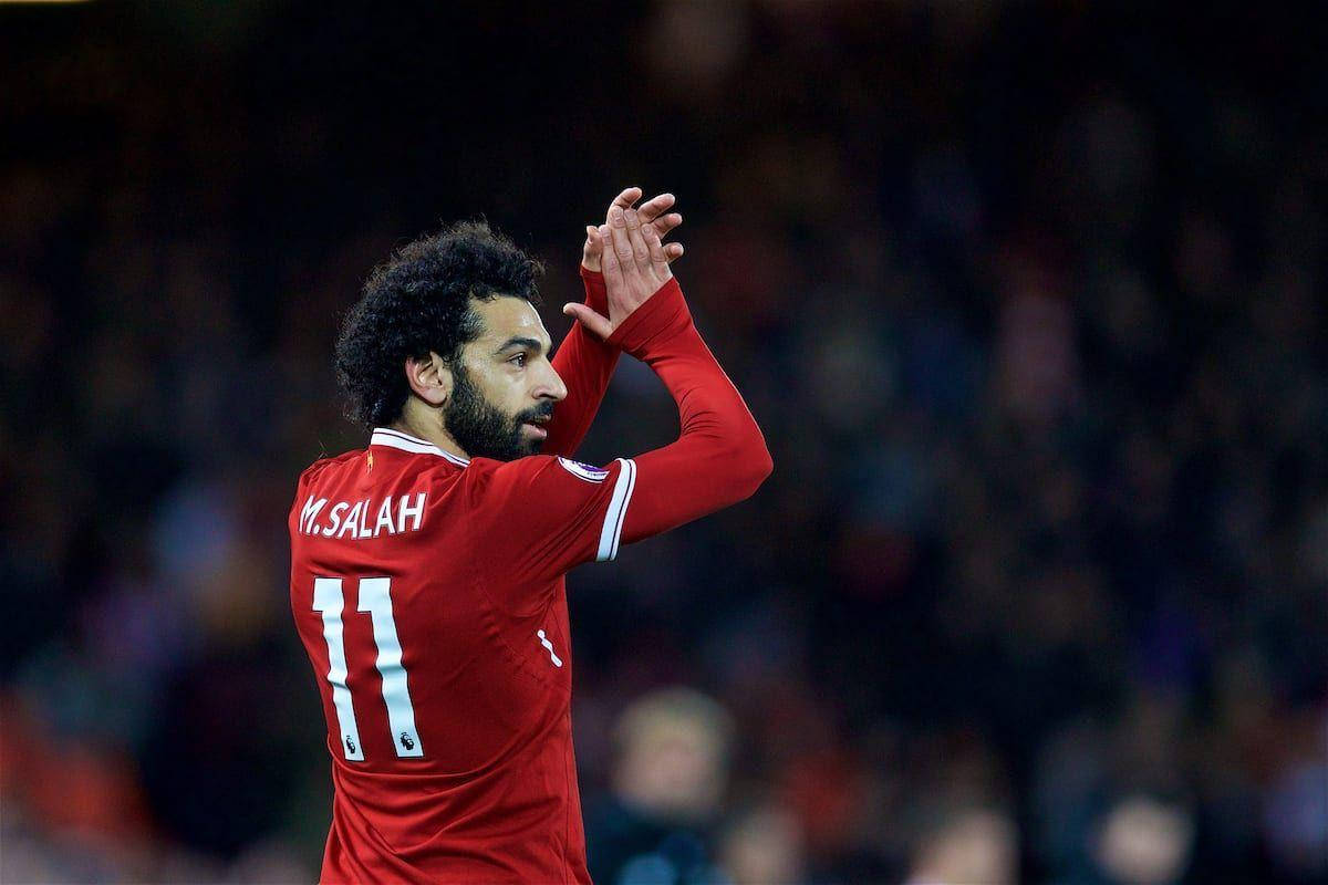 Mohamed Salah, red Liverpool jersey, stadium, SD Desktop Wallpaper
