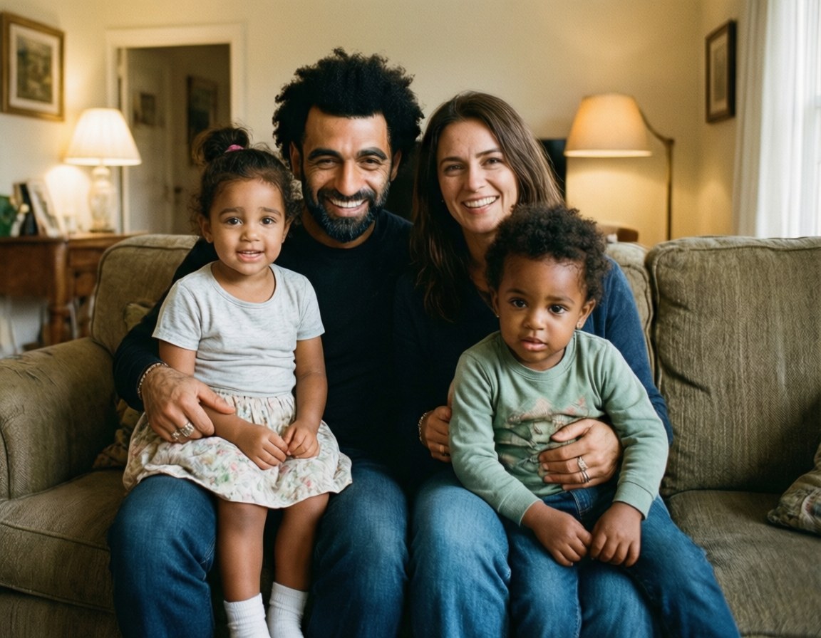Mohamed Salah, family of four, beige couch, SD Desktop Wallpaper