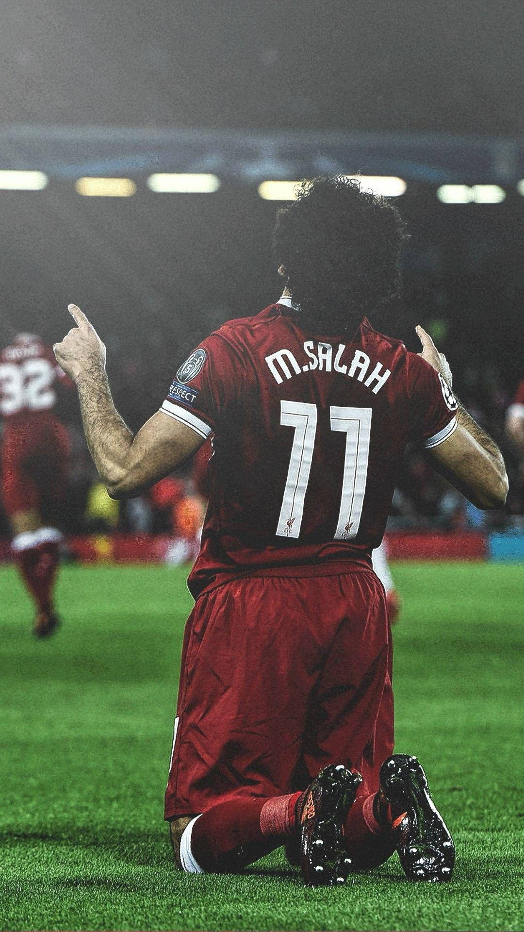 Mohamed Salah, red jersey, green pitch, Full HD Phone Wallpaper