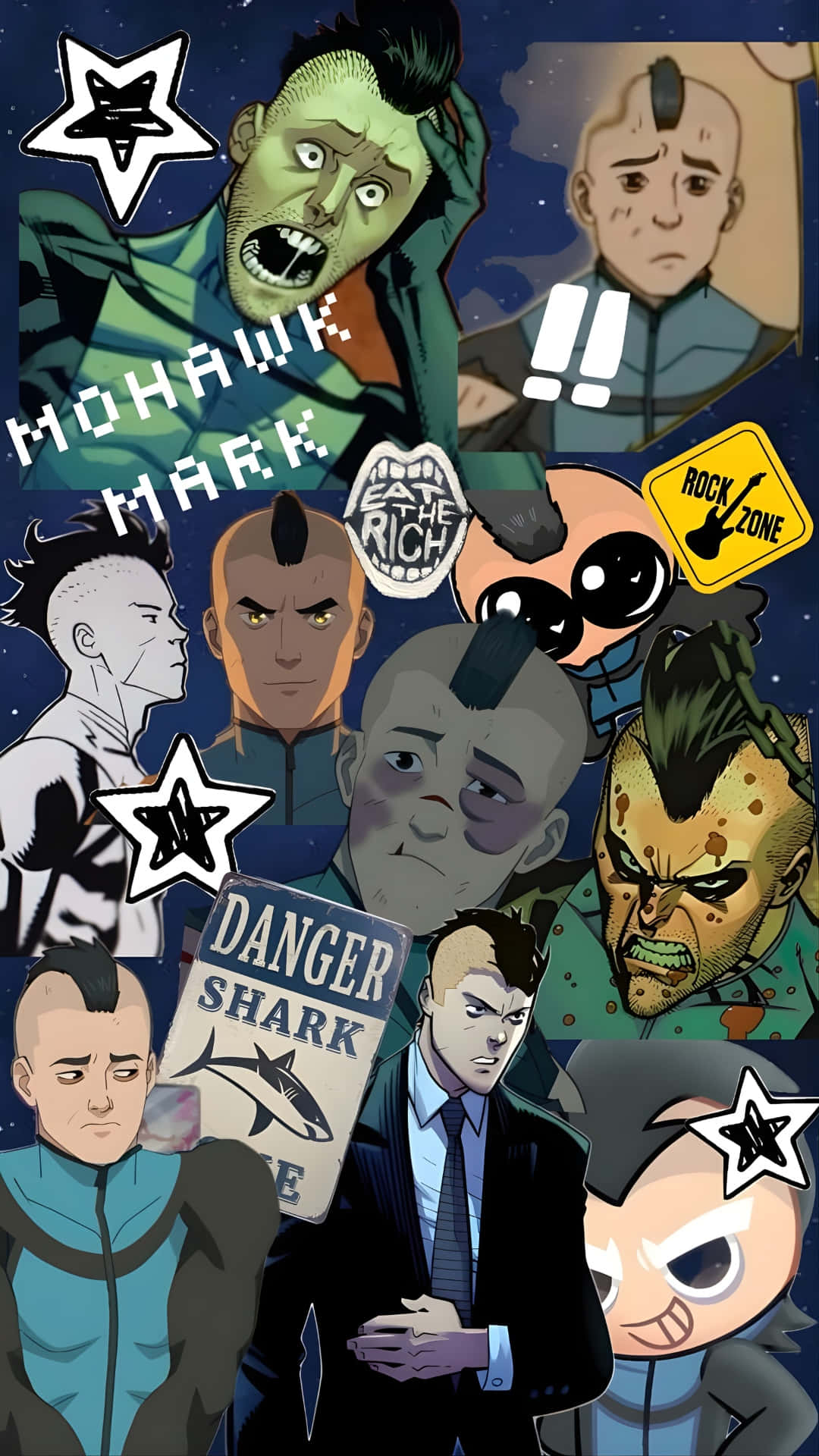 Mohawk Mark, mohawks, starry night sky, Full HD Phone Wallpaper