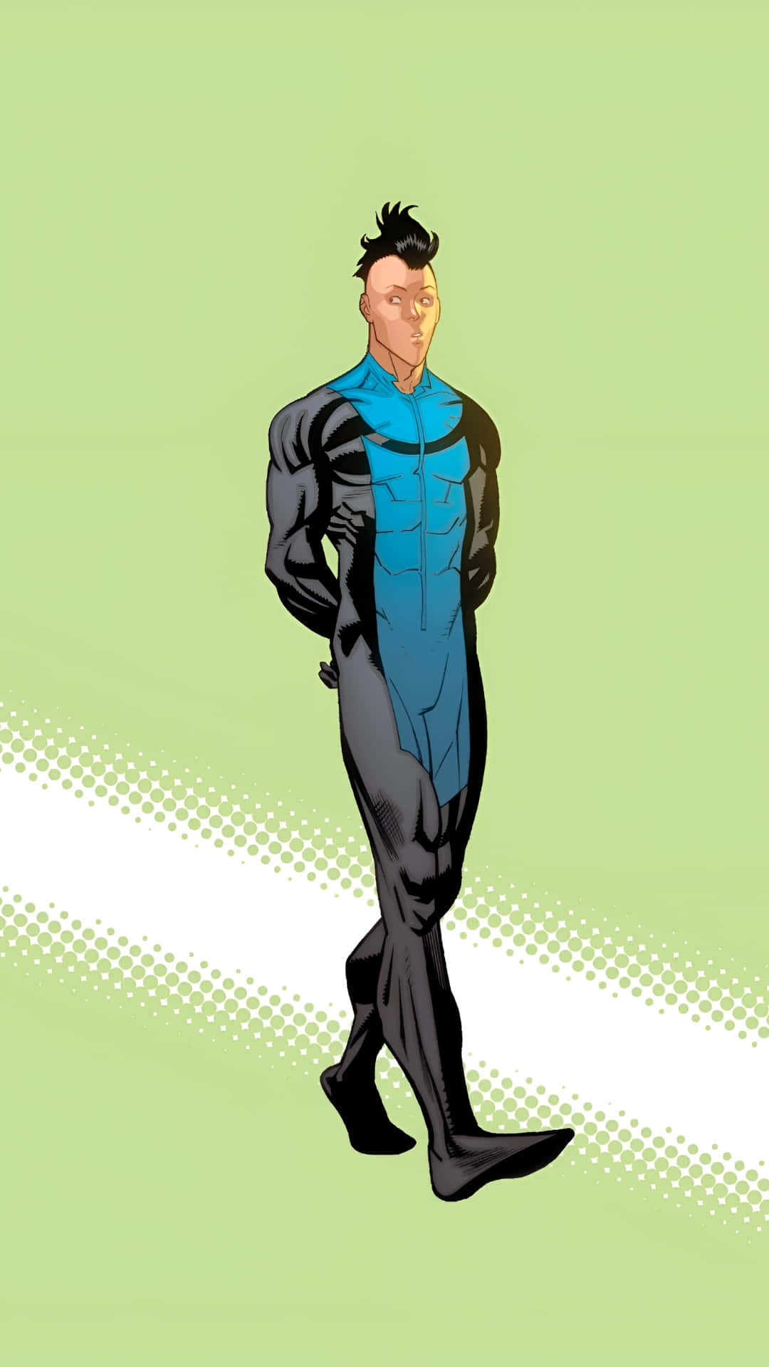 Mohawk Mark, blue and black suit, light green background, Full HD Phone Wallpaper
