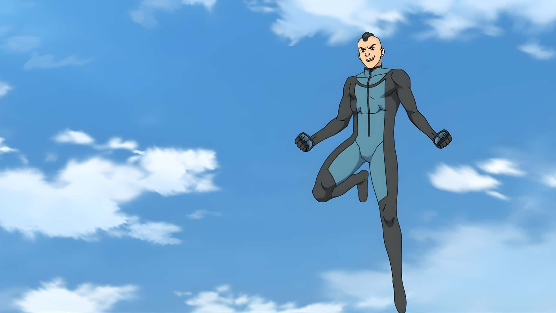 Mohawk Mark, blue and gray suit, bright blue sky, Full HD Desktop Wallpaper