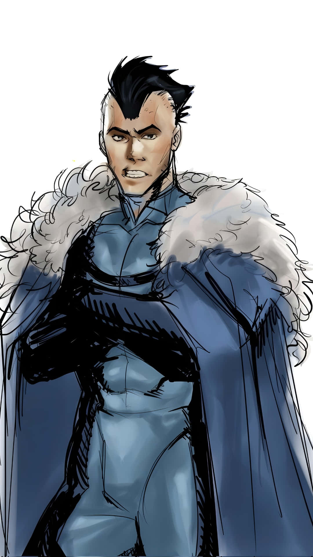 Mohawk Mark, blue armored suit, white fur collar, Full HD Phone Wallpaper
