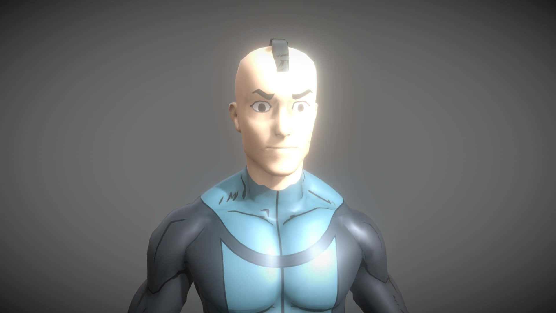 Mohawk Mark, blue and gray suit, glowing device on his forehead, Full HD Desktop Wallpaper