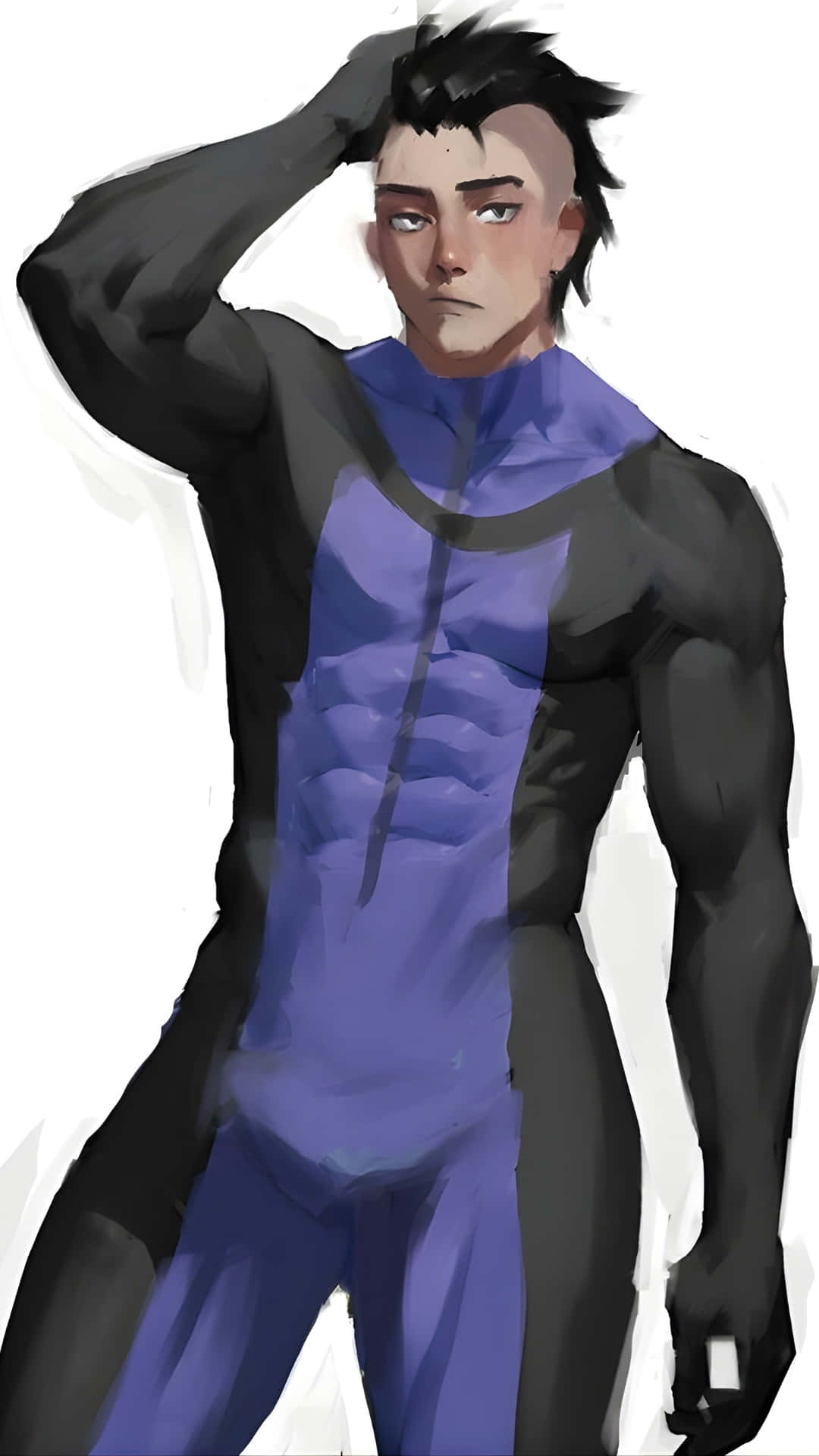 Mohawk Mark, anime-style, black and purple bodysuit, Full HD Phone Wallpaper
