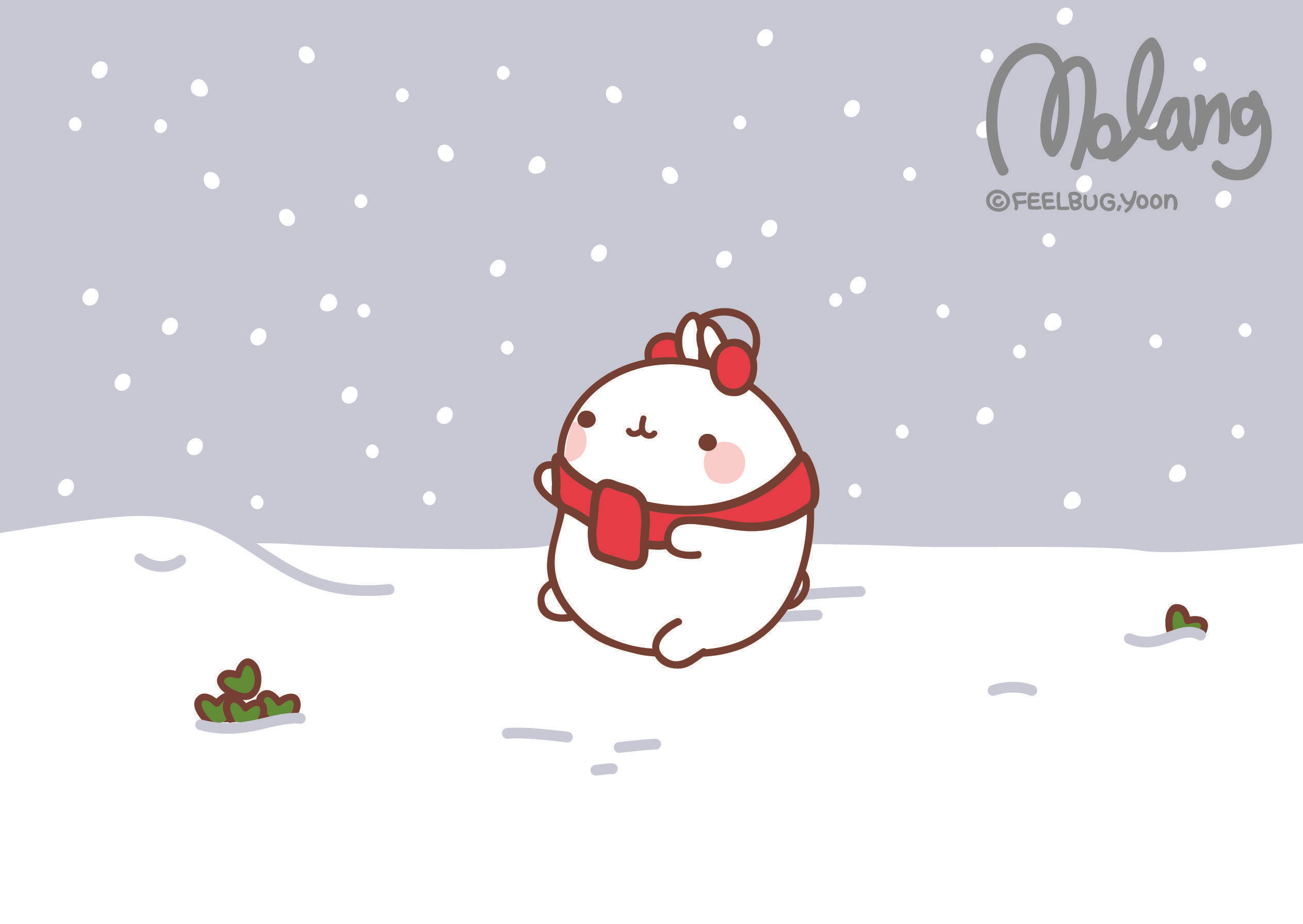 Molang, snowy field, snowflakes, Full HD Desktop Wallpaper