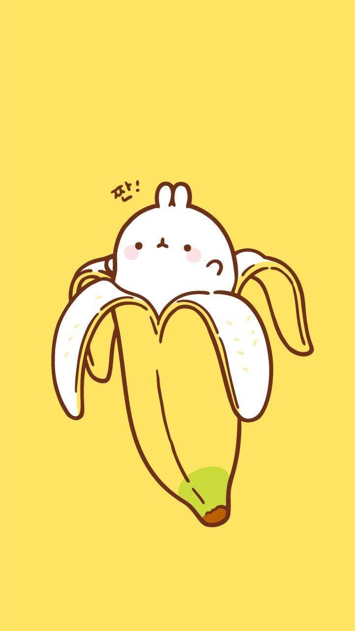 Molang, banana peel, yellow background, HD Phone Wallpaper