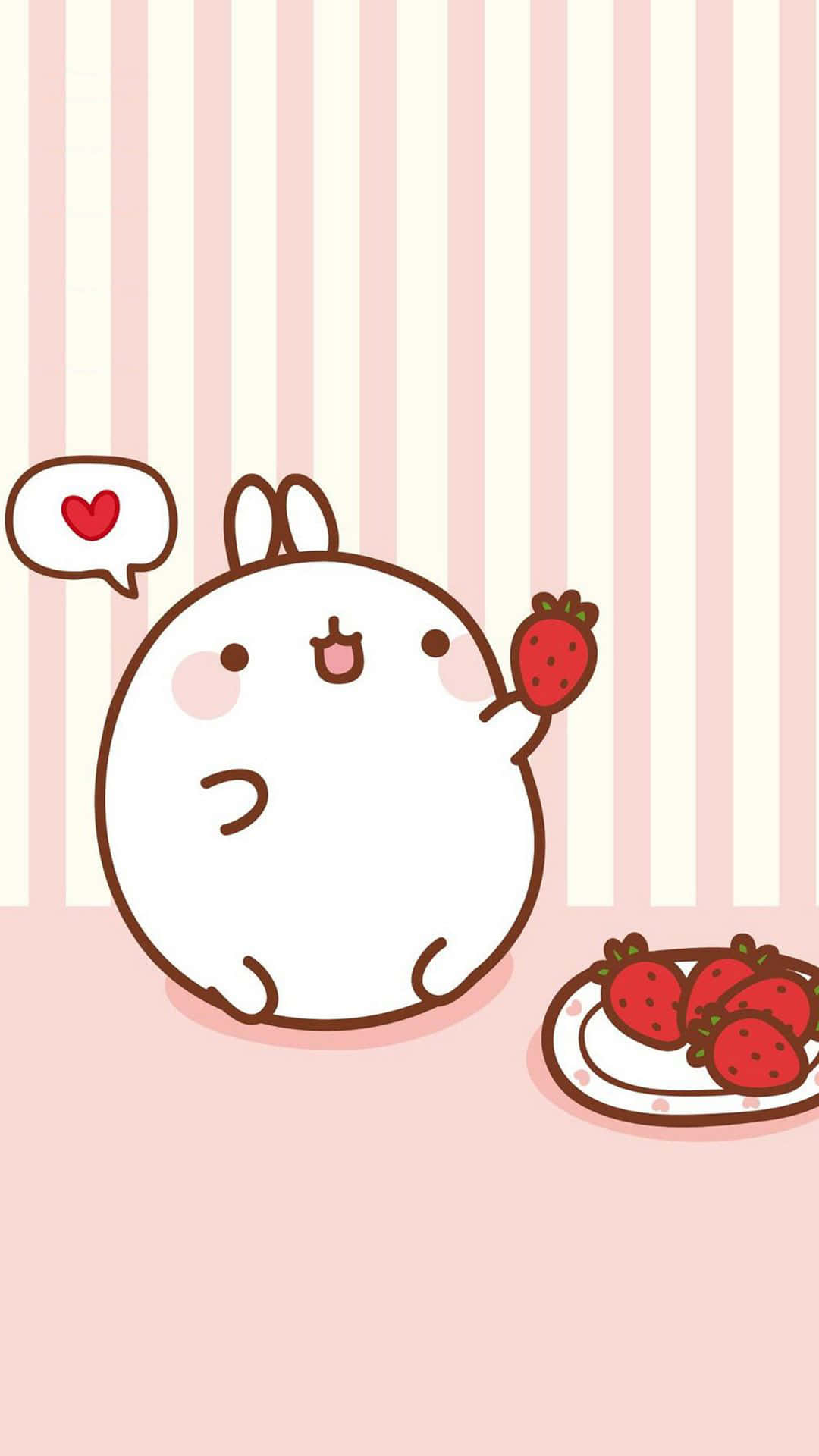 Molang, strawberries, heart speech bubble, Full HD Phone Wallpaper