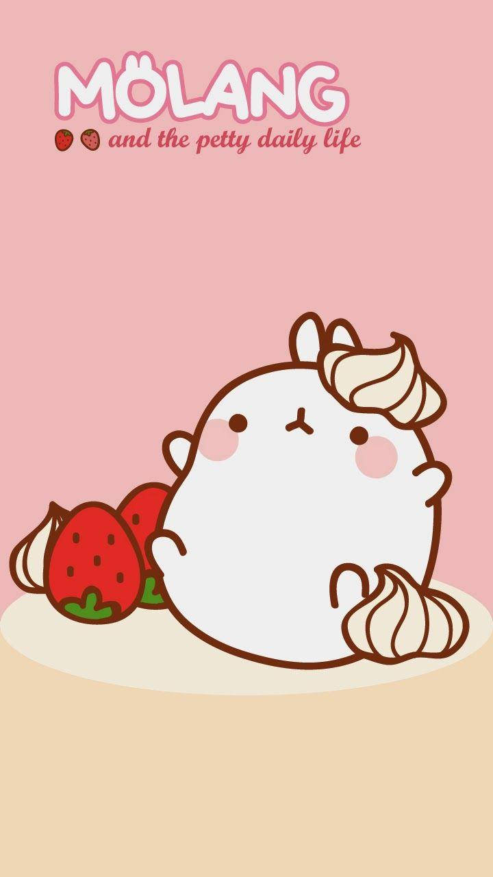 Molang, strawberries, white cartoon cow, HD Phone Wallpaper