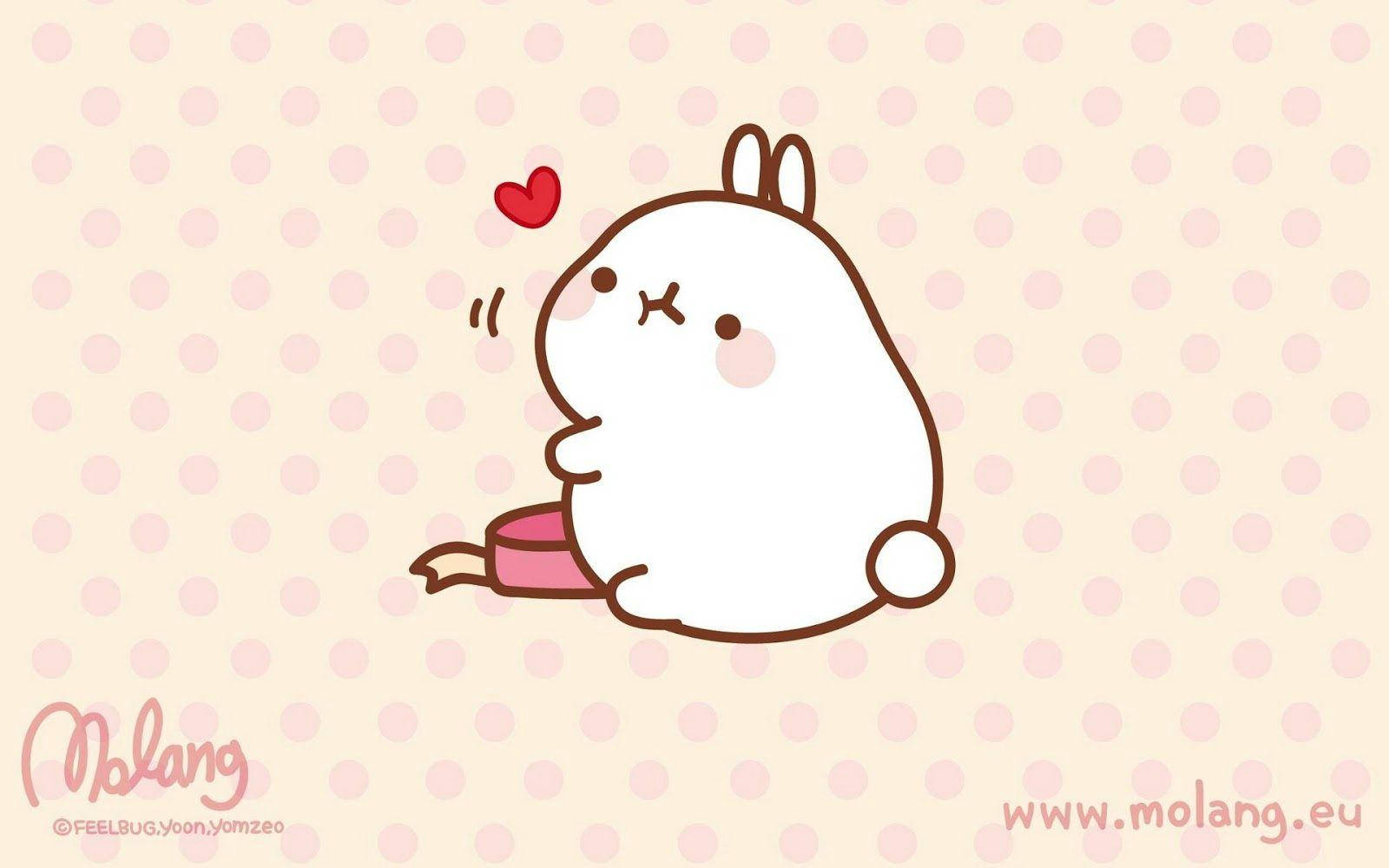 Molang, gift box, pink polka dot background, HD Desktop Wallpaper