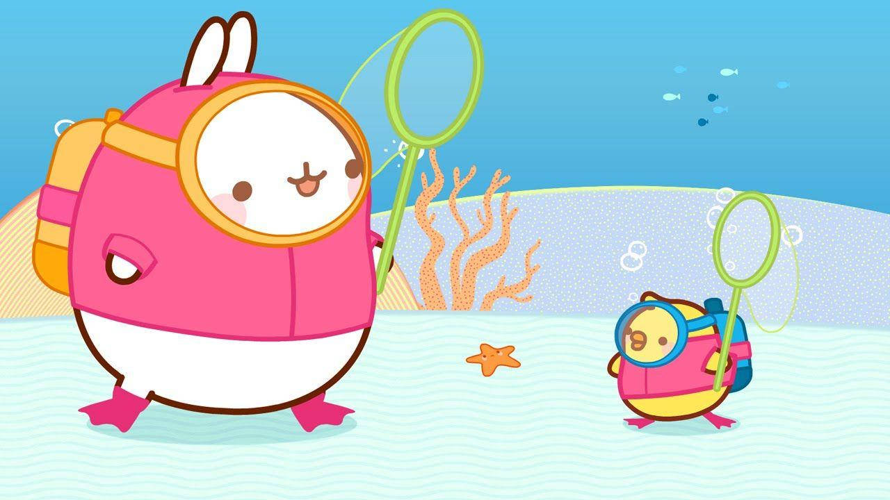 Molang, diving gear, underwater scene, HD Desktop Wallpaper