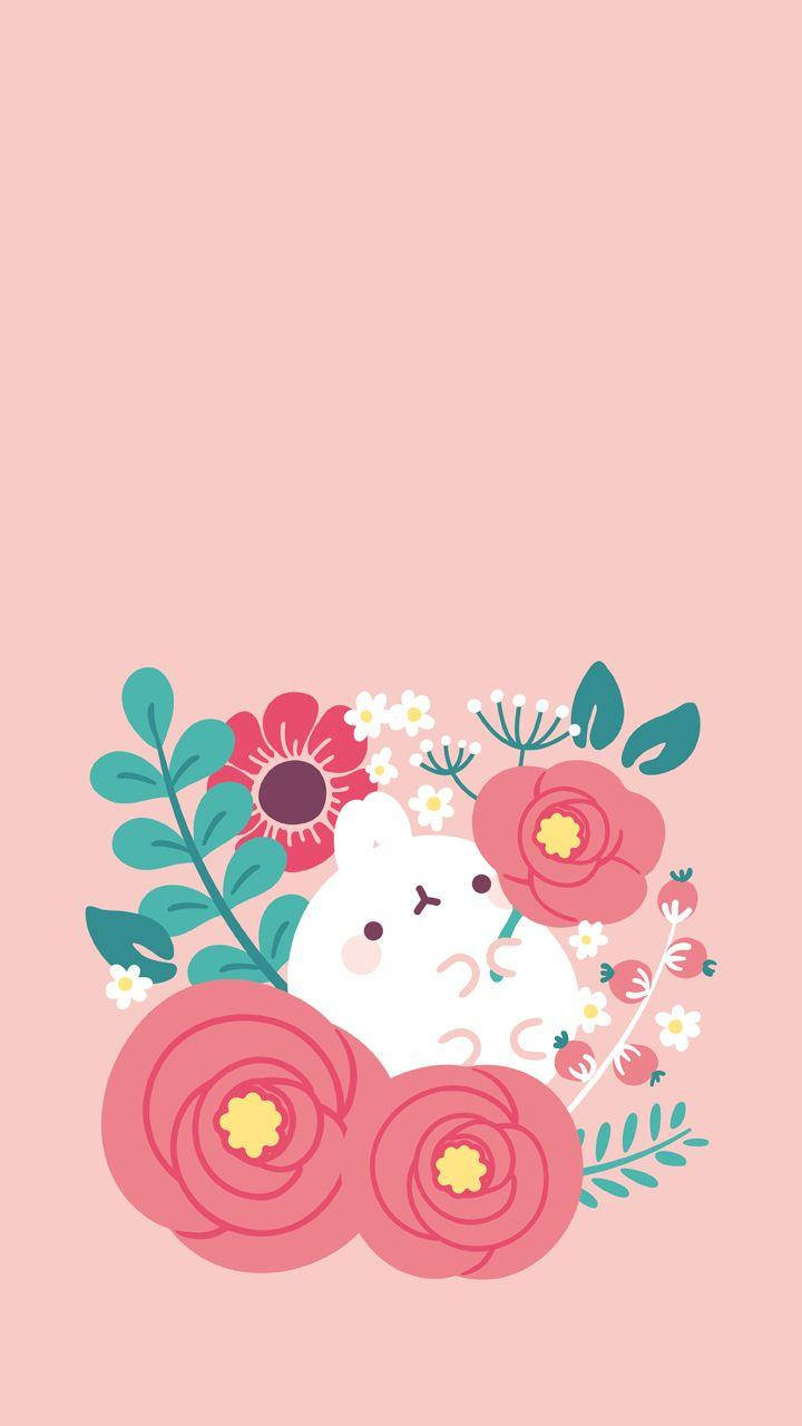 Molang, white bunny, vibrant floral arrangement, HD Phone Wallpaper