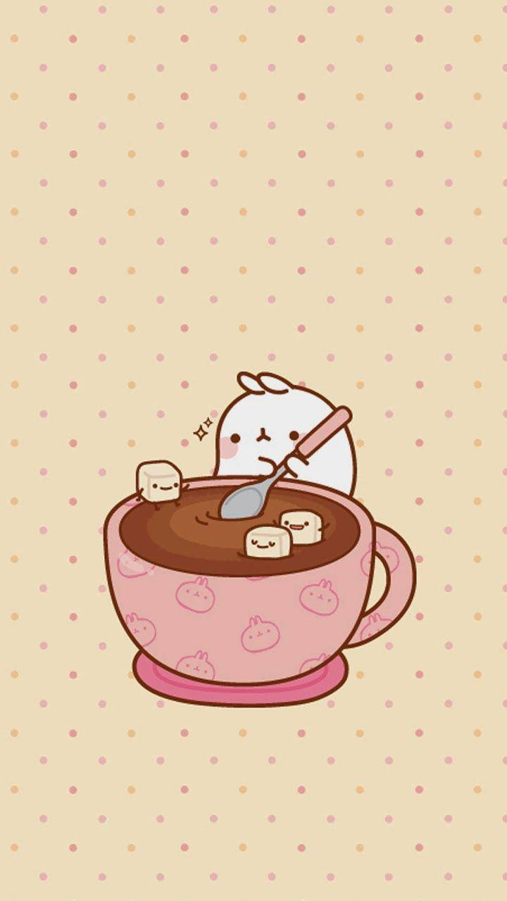 Molang, hot cocoa, pink cup, HD Phone Wallpaper