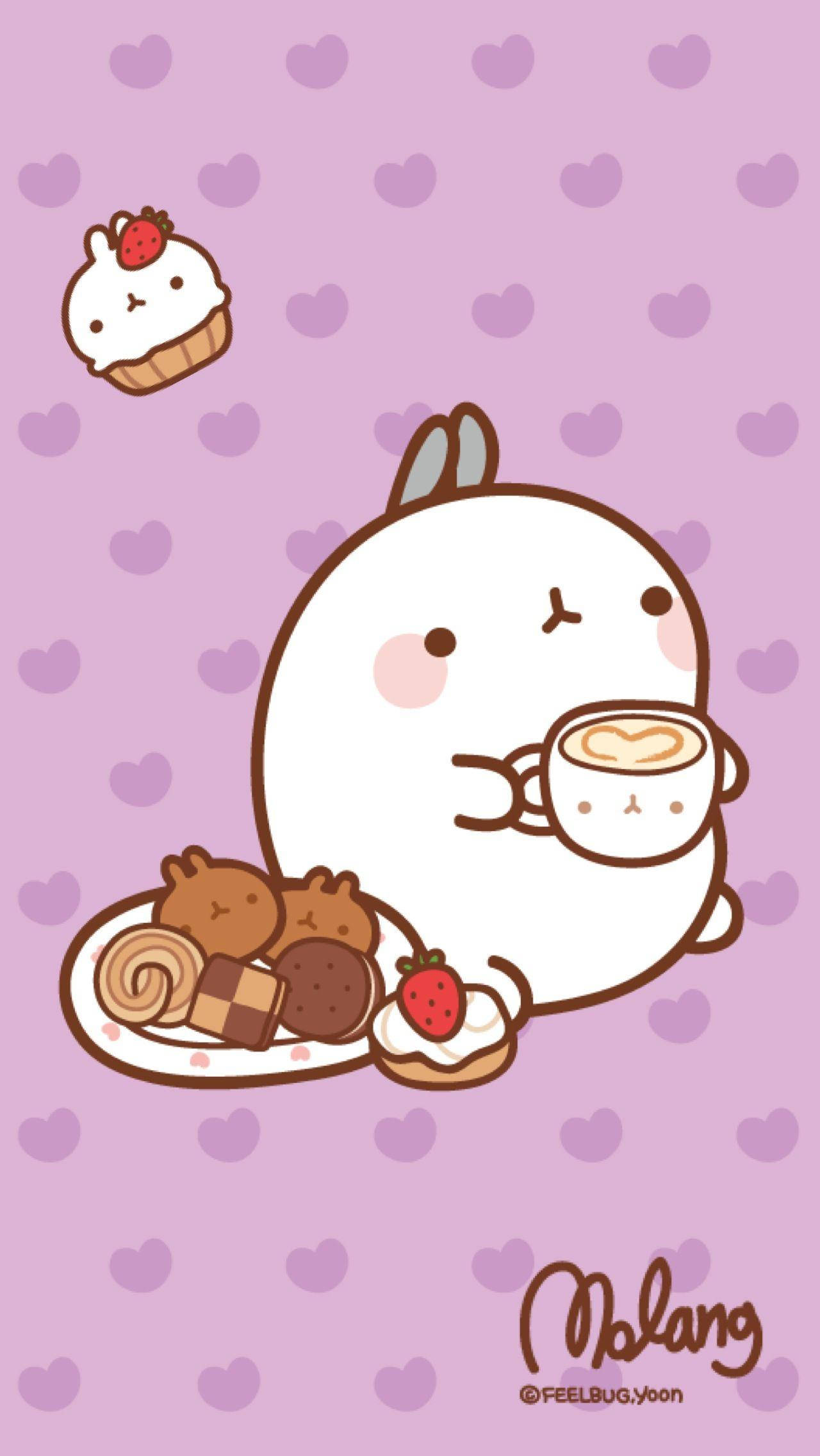 Molang, coffee, pastries, Full HD Phone Wallpaper