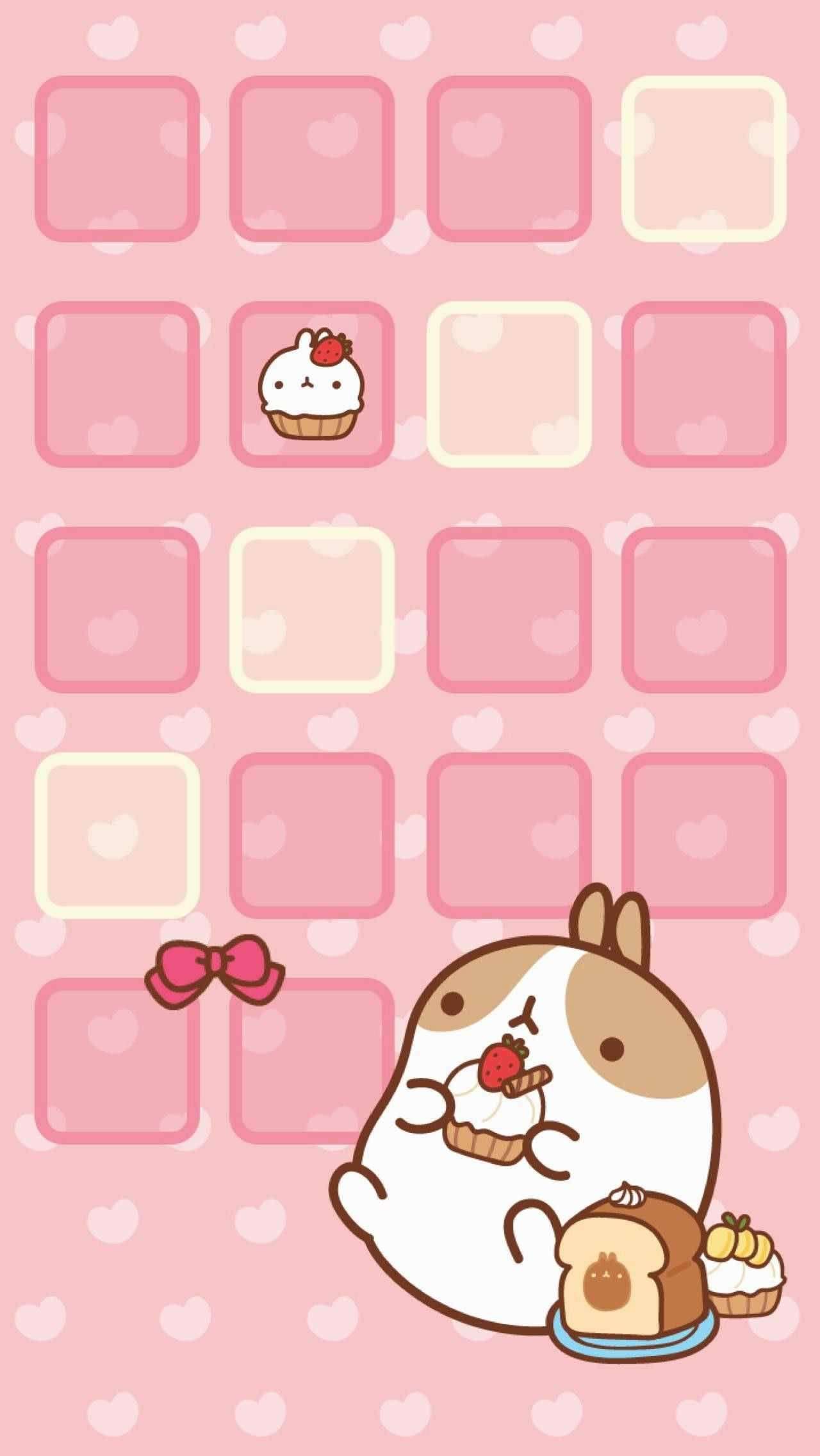 Molang, pink bow, cupcakes, Full HD Phone Wallpaper