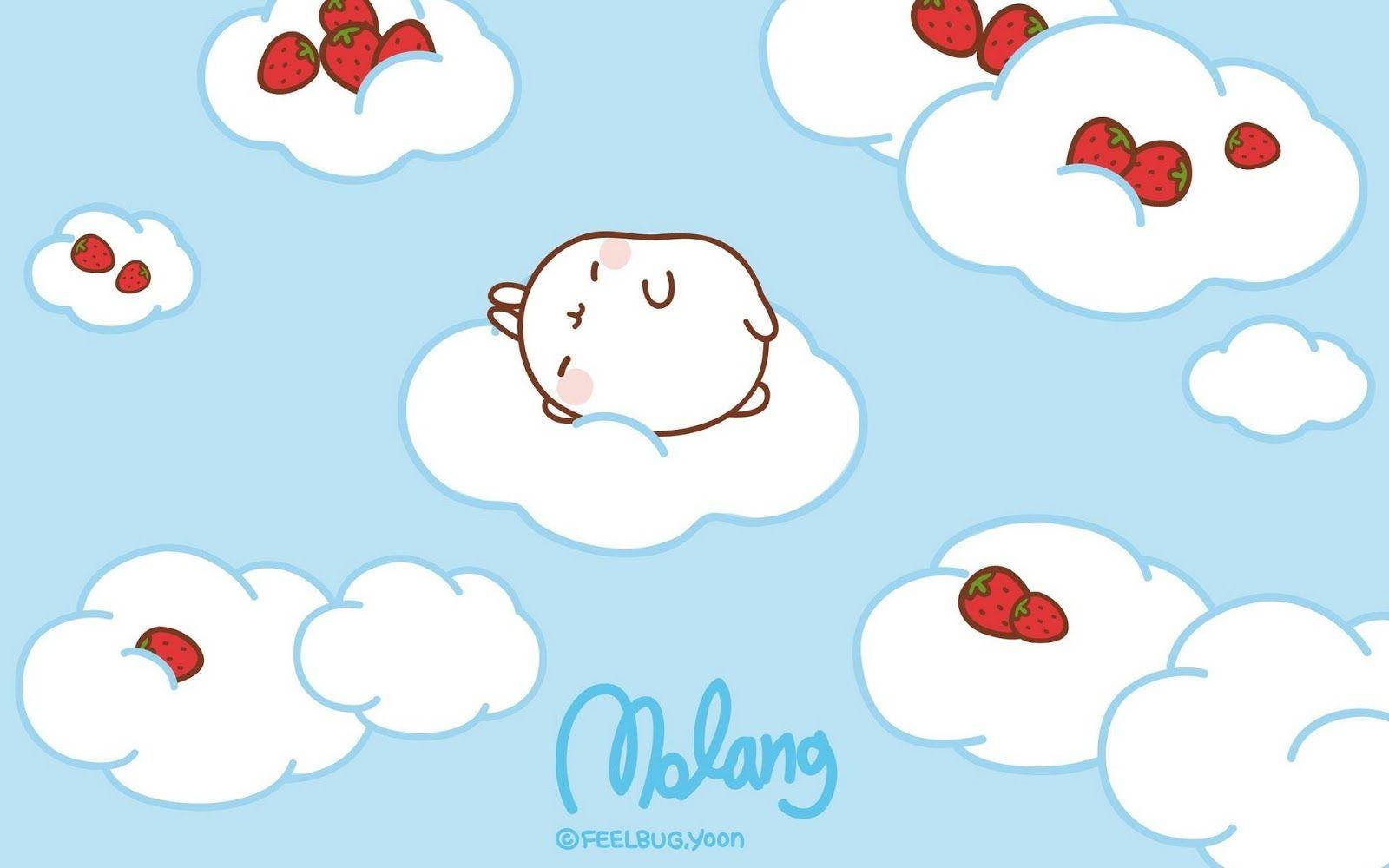 Molang, cloud, strawberries, HD Desktop Wallpaper