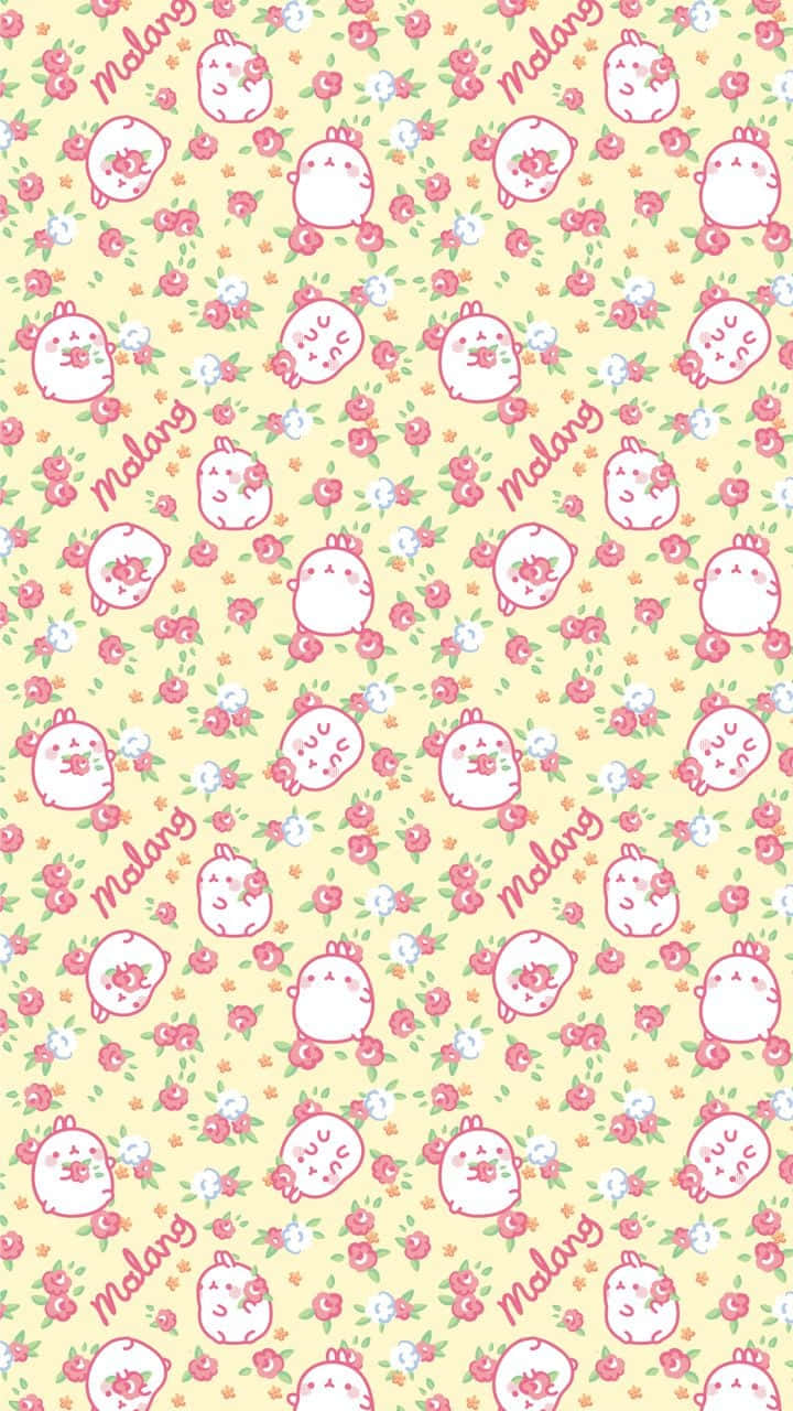 Molang, pink Molang characters, flowers, HD Phone Wallpaper